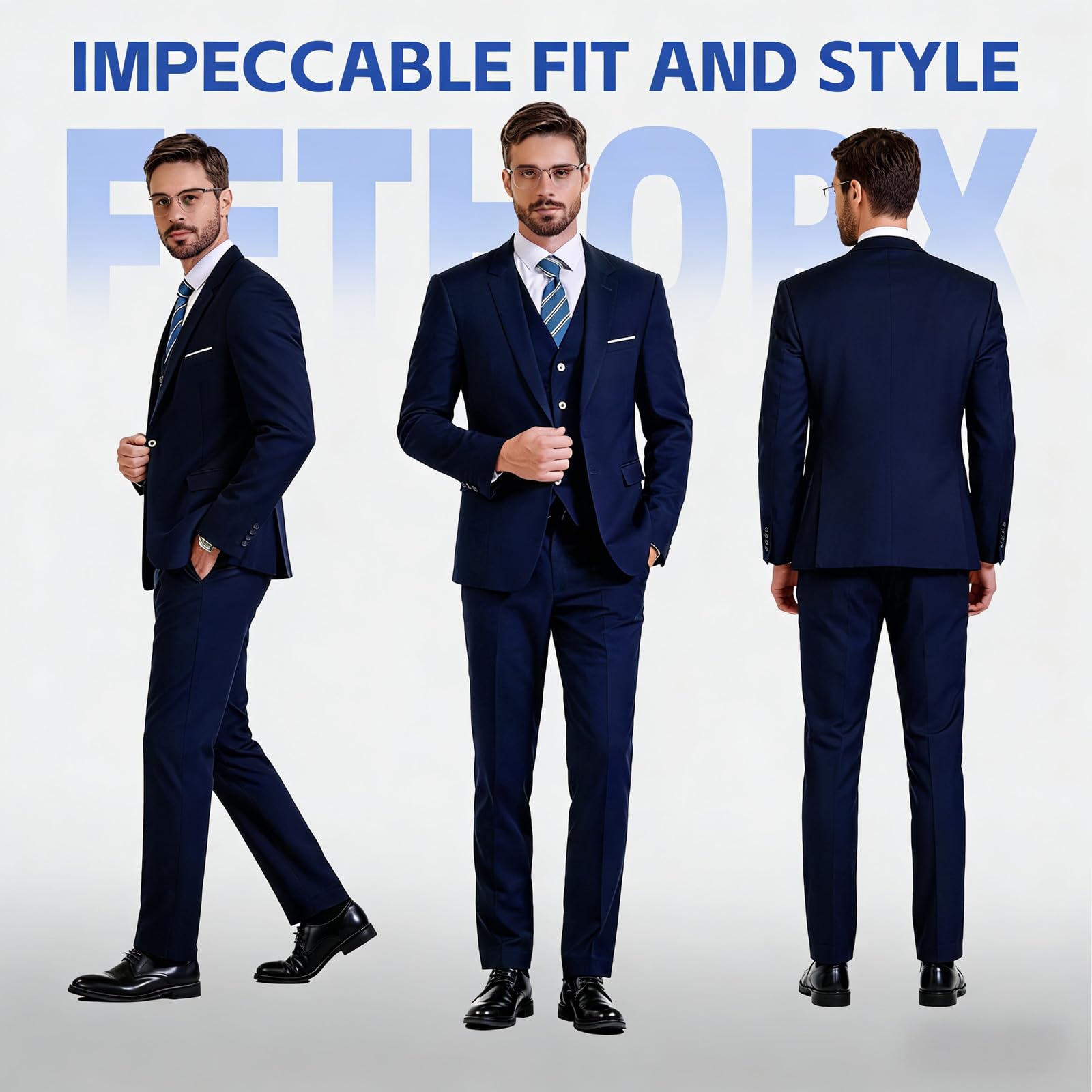 Men's Suit Set 2Pcs Slim Fit Elegant Solid Dress Blazer Pants,Formal Mens Tuxedo Set Single Breasted 2 Button for Business,Weddings,Parties,Proms,Interview,Funeral,Office(QH2501-Navy-1-XS)