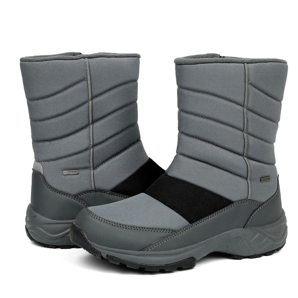 SILENTCARE Mens Winter Mid-Calf Snow Boot Fur Warm Waterproof Slip On Outdoor Athletic