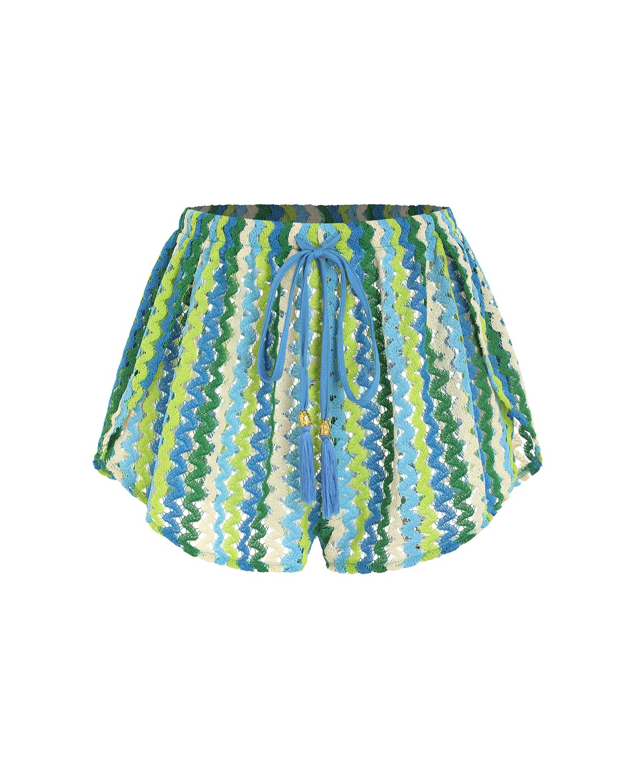 ZAFUL Bikini Cover Ups for Women Beach Crochet Swimsuit Cute Boho High Waisted Drawstring Flowy Swim Bottom,Blue Green,M