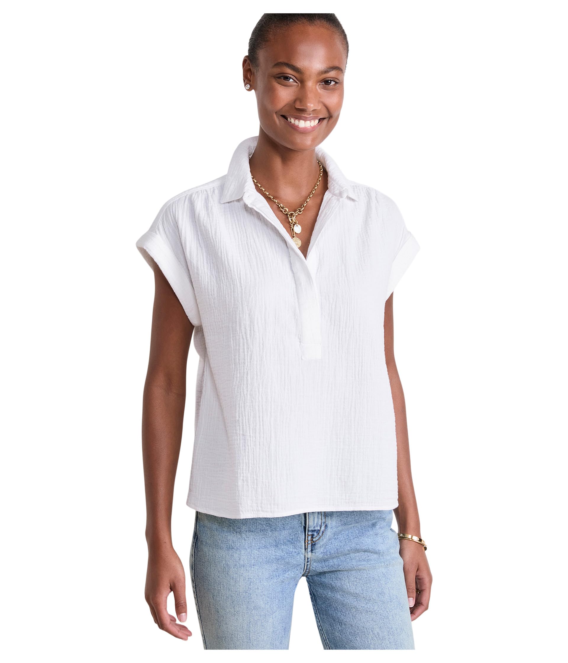 vineyard vines Margo Gauze Top, White, S