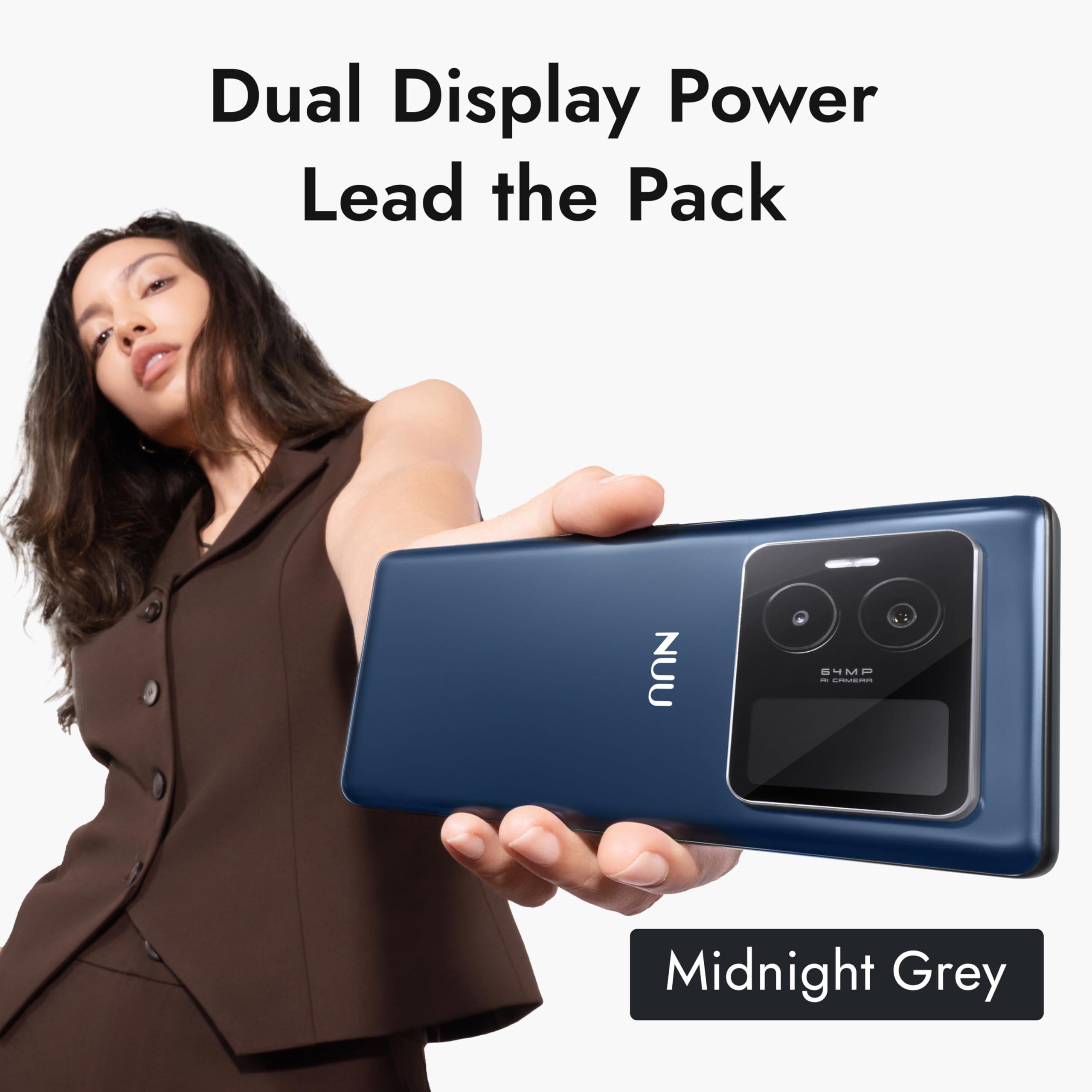 NUU B40 5G, Cell Phone, Unlocked, Dual SIM, Dual AMOLED Display, 120Hz, 64 MP Camera, 8GB+256GB, Android 15, US Version, US 1 Yr Warranty, Midnight Grey