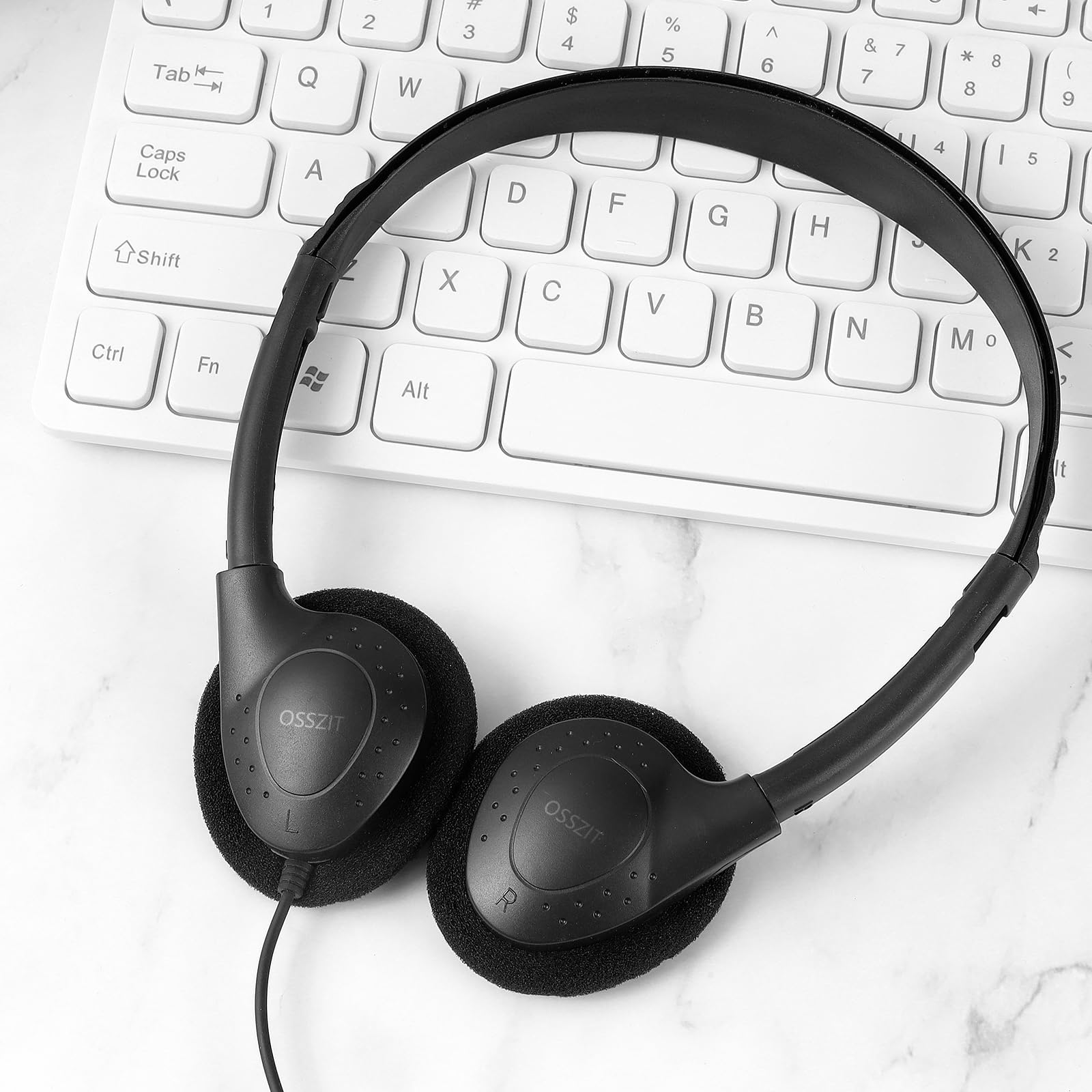 OSSZIT 30 Pack Class Set Headphones for Kids Students School Classroom Headphones Bulk Earphones Adjustable with 3.5 mm Jack for Library Children Adults (Black Color)