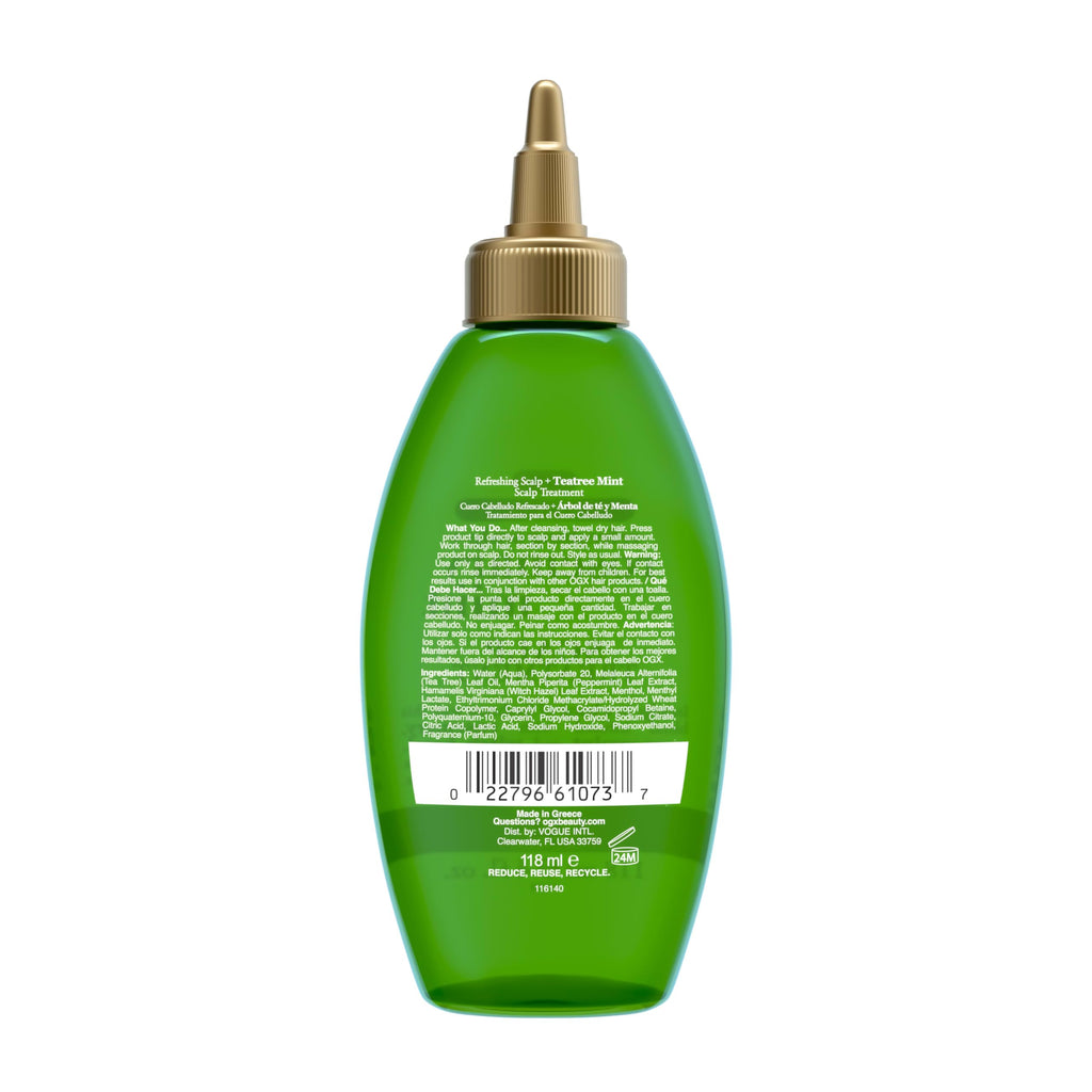 OGX Extra Strength Refreshing Scalp + Rosemary Oil Mint Dry Scalp Treatment, Peppermint & Witch Hazel Scalp Detox, Clarifying Leave-In to Help Remove Buildup and Refresh, Shiny Hair Finish, 4 fl oz
