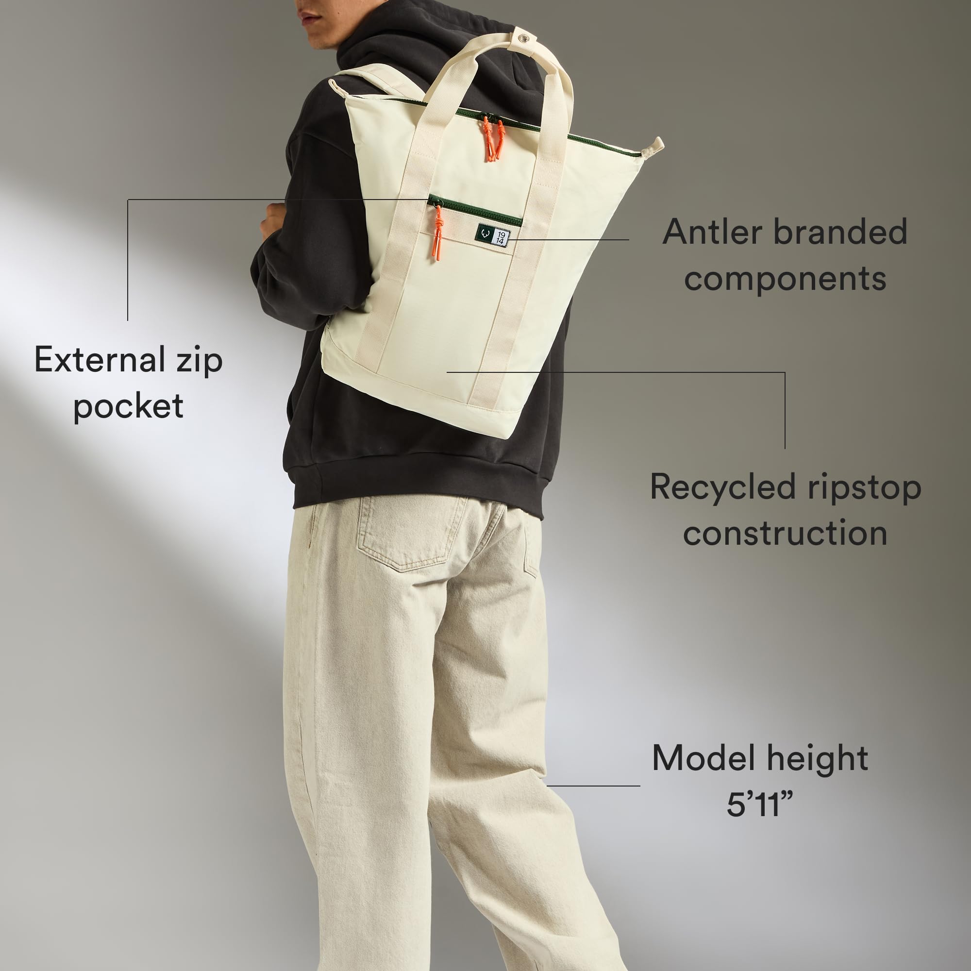 ANTLER - Essential Tote Backpack, Rucksack with Laptop Pocket, Suitcase Sleeve, Durable for Travel, Work, Gym Bag for Men & Women - Cream Stone