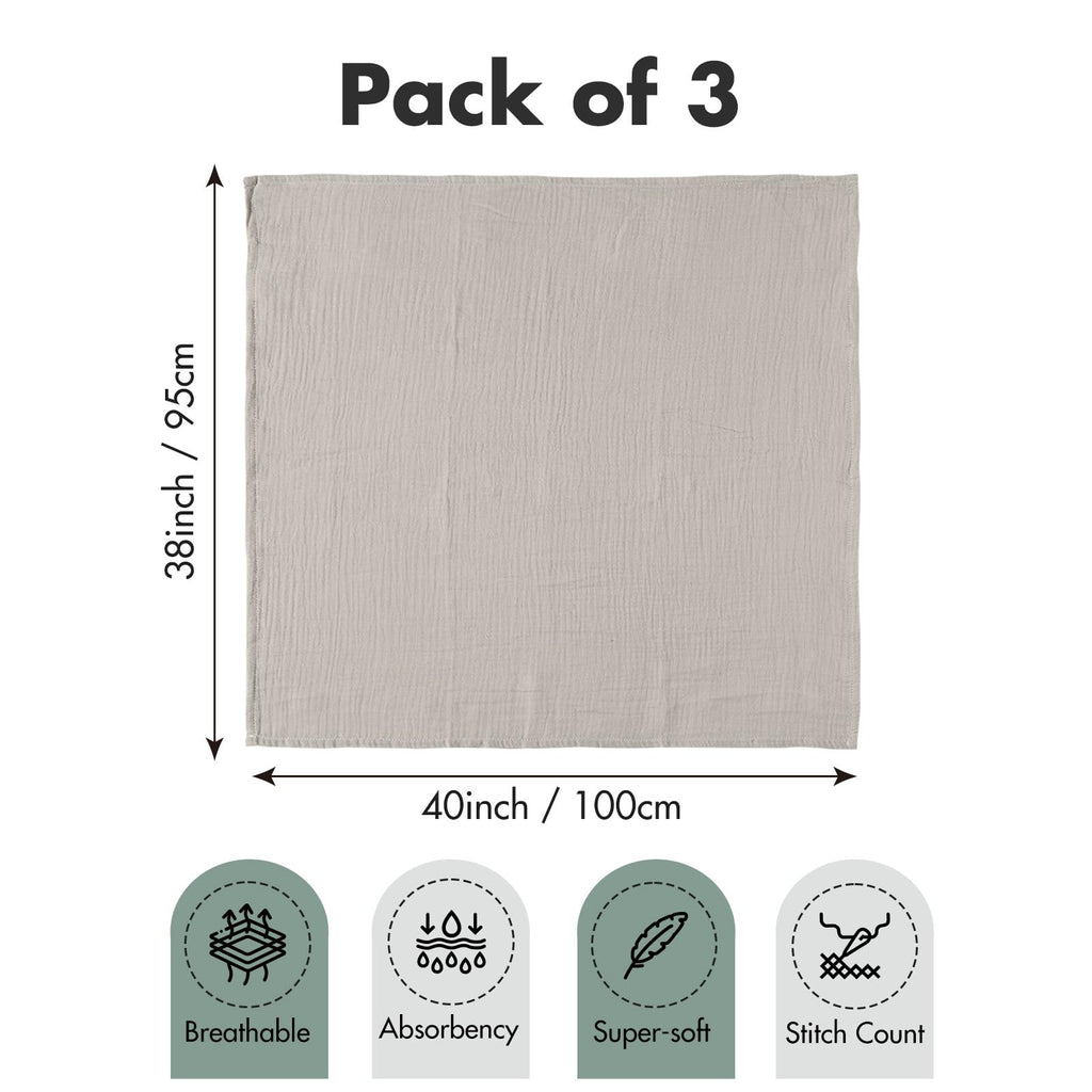 Muslin Swaddle Blankets for Newborn, 3 Pack Breathable Soft Receiving Blanket, Large 38 x 40 inches Swaddle Wrap Burping Clothes, Essentials Infant Shower Items, Toddler Gift (Bright Colors)