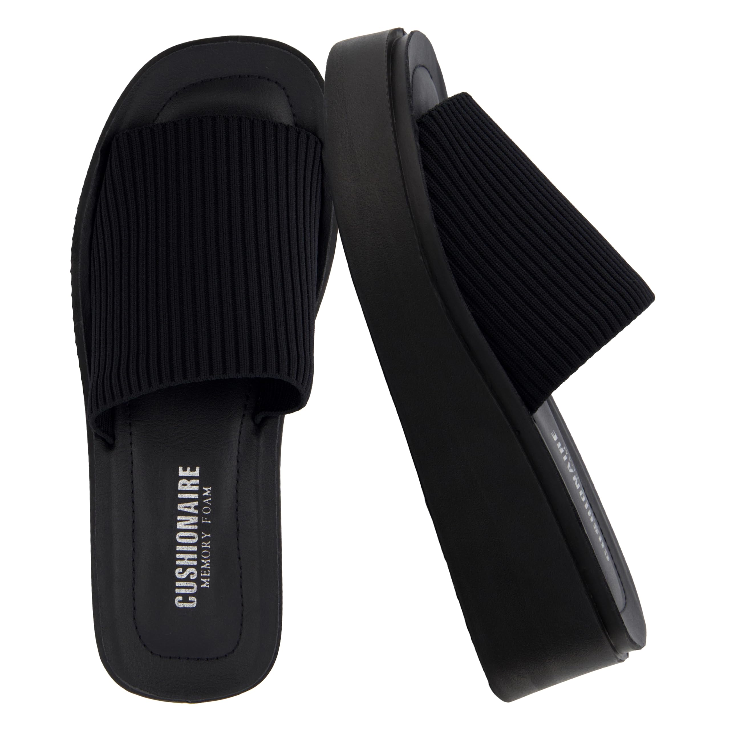 CUSHIONAIRE Pim Wedge Chunky Platform Womens Sandals with Firm Knit Upper & Memory Foam Summer Sandals for Women 2026, BLACK 8.5