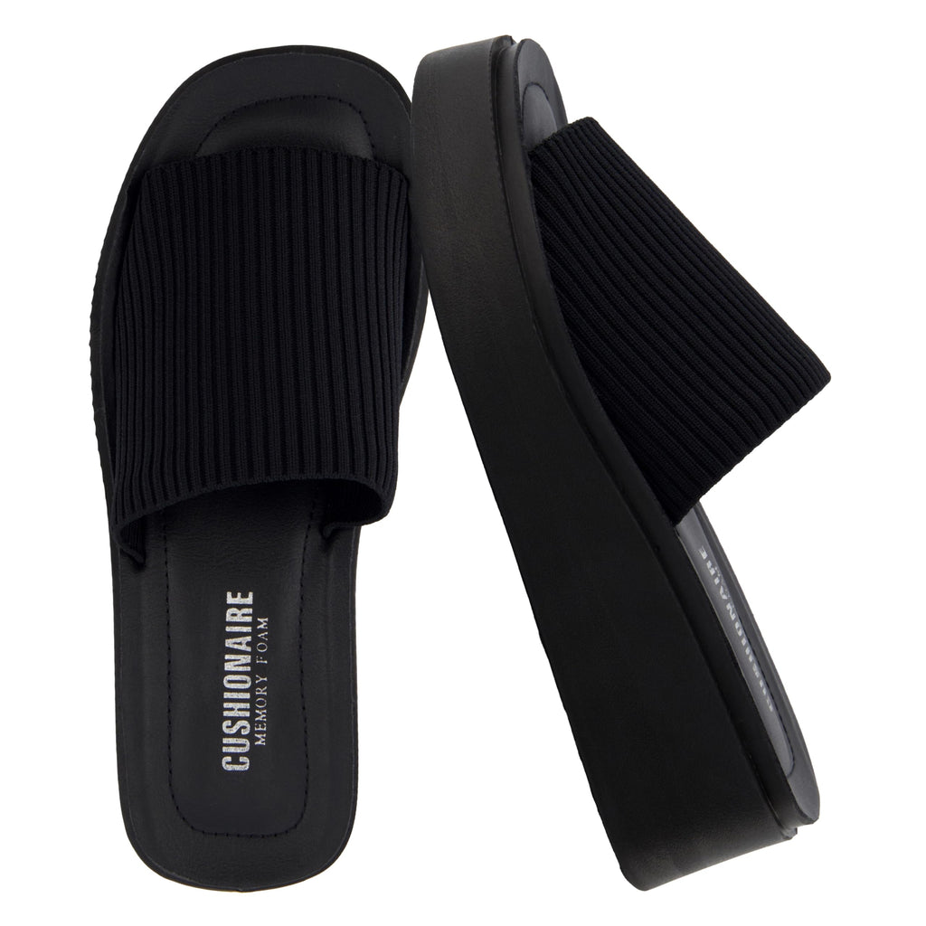 CUSHIONAIRE Pim Wedge Chunky Platform Womens Sandals with Firm Knit Upper & Memory Foam Summer Sandals for Women 2026, BLACK 7