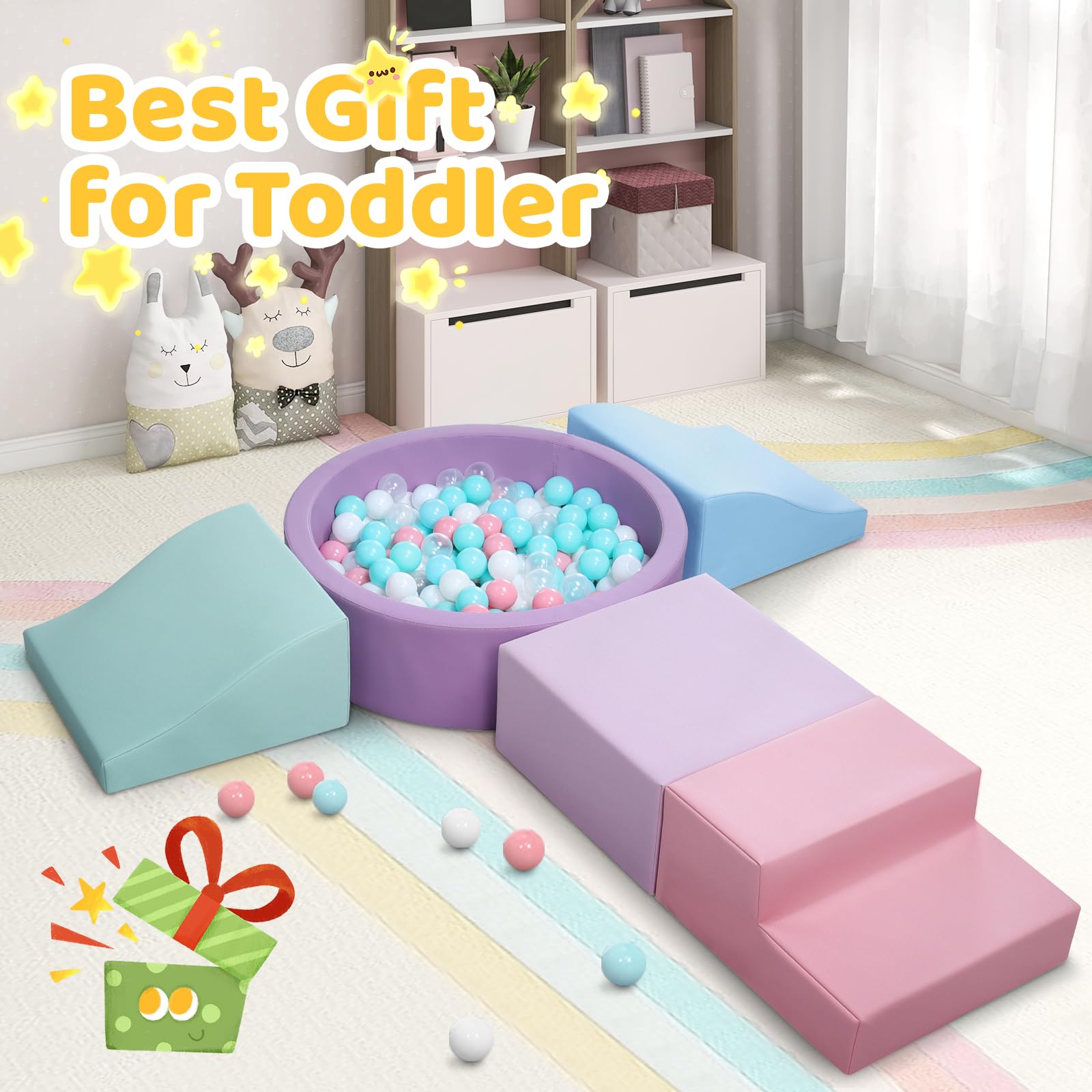 Hoohtoot Foam Climbing Blocks for Toddler: with 4-Piece PU Leather Climbing Toys and a Ball Pit - Foam Ball Pit for Toddlers - Climbing Toys Indoor for Kids Crawling (Purple Climbing Blocks)