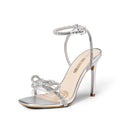 DREAM PAIRS Women's Double Bowknots Crystal Sandals Clear Slingback Heels Square Toe Shoes for Party Wedding Brielle,Size 10,Silver,SDHS2389W