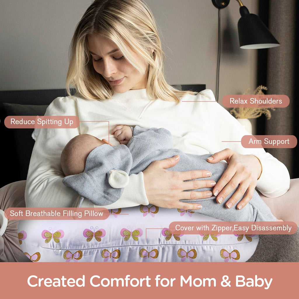 Little Grape Land Nursing Pillow, Breastfeeding Pillows for Mom with Removable Cover and Breathable Filling, Feeding Support Pillow for 0-16 Months, Multifunctional Support Cushion, Butterfly