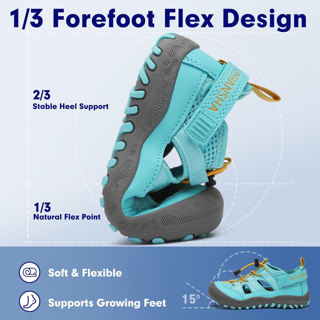 Mishansha Kids Outdoor Sport Sandals Closed Toe Adjustable Boys Girls Hiking Sandals Non-Slip Quick-Dry Water Sandal for Toddler Size 7.5 Cerulean Blue