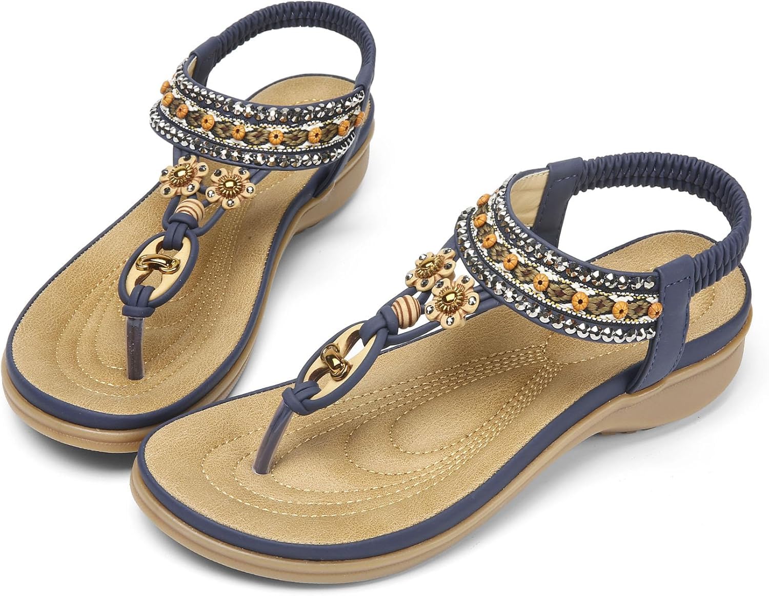 Littleplum Womens Sandals Arch Support Summer Beach Sandals Comfort Walking Shoes Bohemian Flip Flops Sandals for Women Blue Size 8.5
