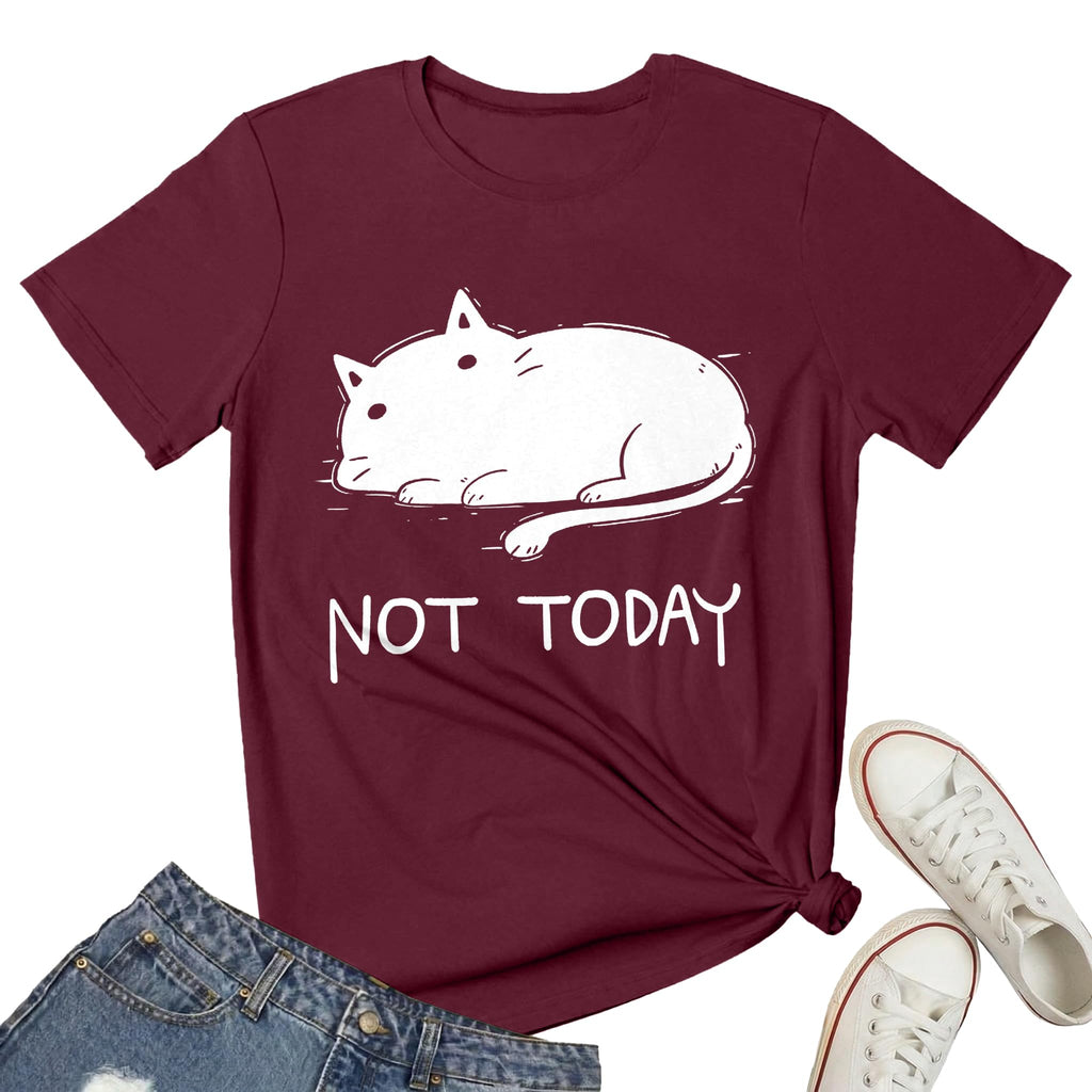 Women's Cat Graphic T Shirt Funny Not Today Cute Lazy Kitty Novelty Crewneck Short Sleeve Casual Tee Gifts for Cat Lovers