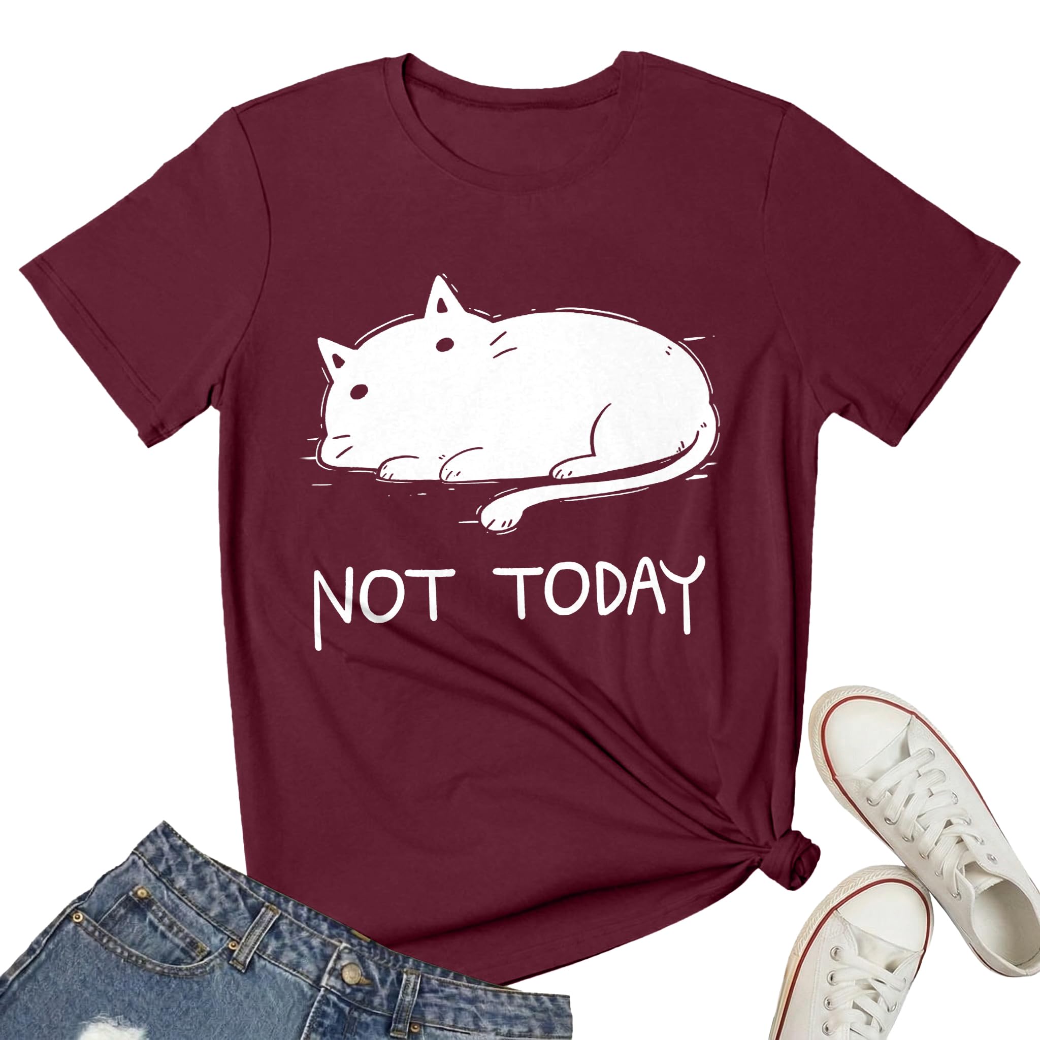 Women's Cat Graphic T Shirt Funny Not Today Cute Lazy Kitty Novelty Crewneck Short Sleeve Casual Tee Gifts for Cat Lovers