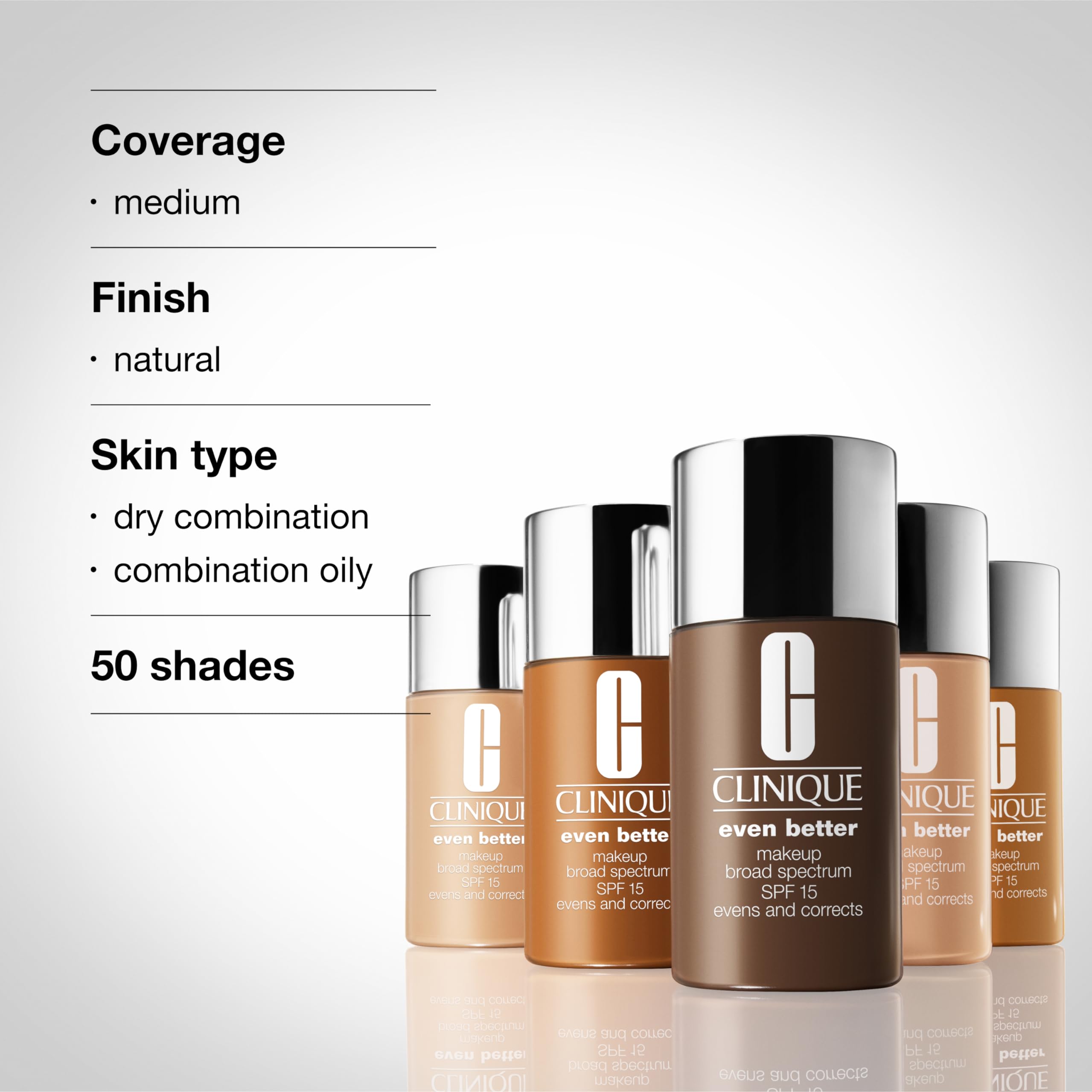 Clinique Even Better Makeup Liquid Foundation SPF 15 with Vitamin C for Dry + Oily Combination Skin Types | Medium Coverage + Natural Finish | Evens Skin Tone + Reduces Dark Spots, Stone, 1 Fl Oz