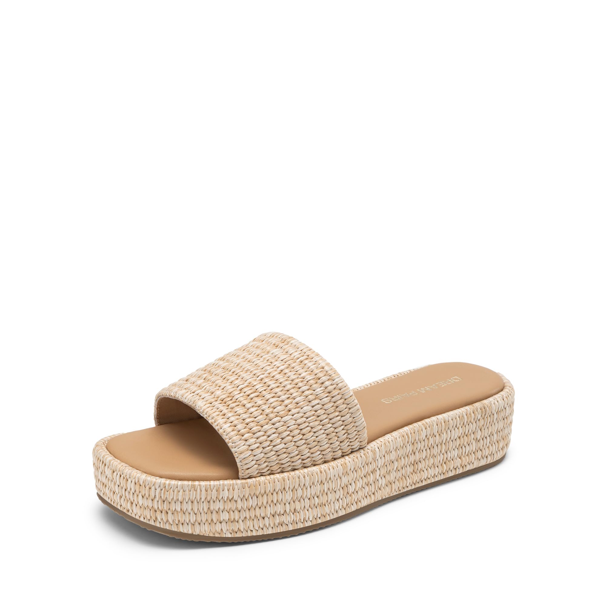 DREAM PAIRS Women Platform Slides Sandals Espadrilles Slip On Low Wedge Summer Open Toe Bohemia Dressy Beach Vacation Shoes,Size 6.5,Natural,SDWS26009W