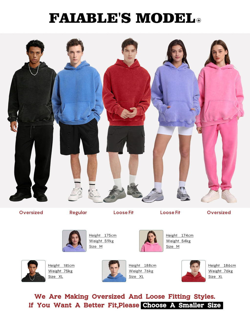 FAIABLE Mens Hoodies Oversized Unisex Acid Wash Hoodie Heavyweight Fleece Vintage Washed Distress Cotton Sweatshirt Men Women Couples Streetwear College Casual Fall Winter Autumn 2026 Bright Blue