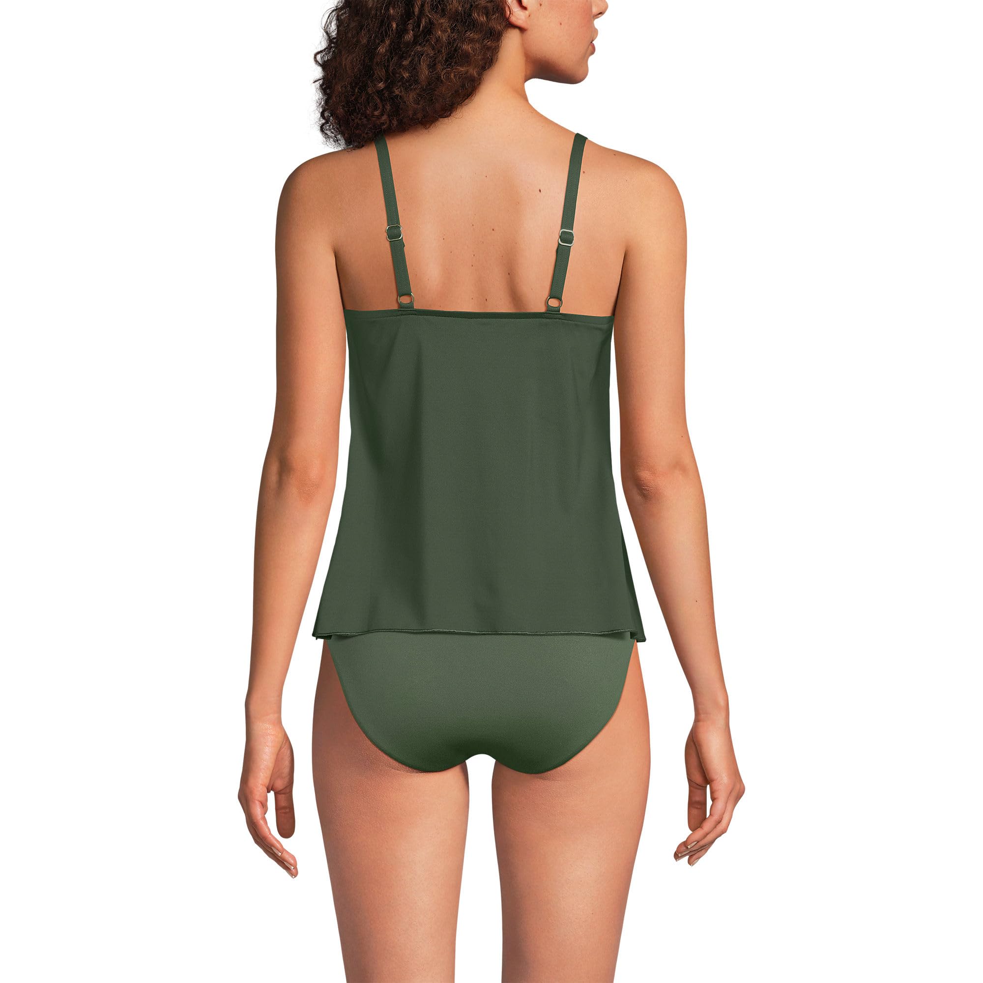 Lands' End Womens Chlorine Resistant V-Neck Strappy Tulip Hem Tankini Top Rich Olive Green Long Torso X-Small