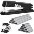 Metal Stapler Heavy Duty 50 Sheet Capacity with 1750 Staples and Staple Remover, Full Strip Staplers for Desk, No Jam, Non-Slip for Office & Classroom, Black
