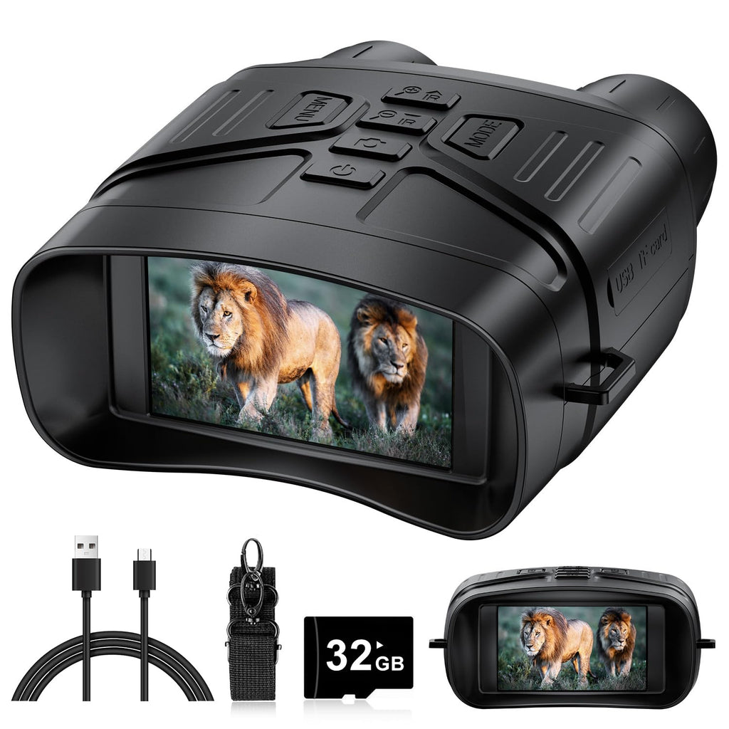 HEXEUM Night Vision Goggles, 4K Night Vision Binoculars for Adults with 5000mAh Battery, 3" HD Screen & 32GB Card for Hunting, Wildlife Observation, Security