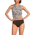 Lands' End Women's High Neck Racerback Midkini Top 2 Brown Mini Tropic Leaves