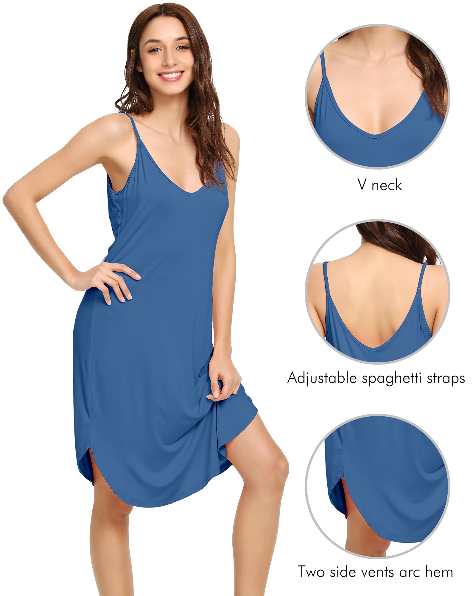 WiWi Bamboo Viscose Slip Dress for Women Super Soft Chemise Plus Size Nightgown Cooling Dresses S-4X, Prussian Blue, Large