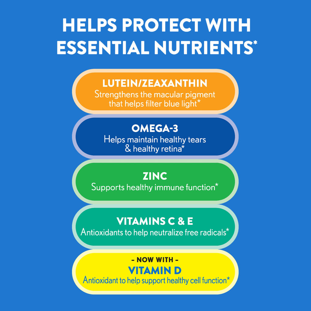 Ocuvite 50+ Eye Vitamin & Mineral Supplement, Multivitamin for Vision & Ocular Health with Omega-3, Zinc, Vitamins C & E, Lutein & Zeaxanthin, Zinc Supplements for Women and Men, 90 Softgels
