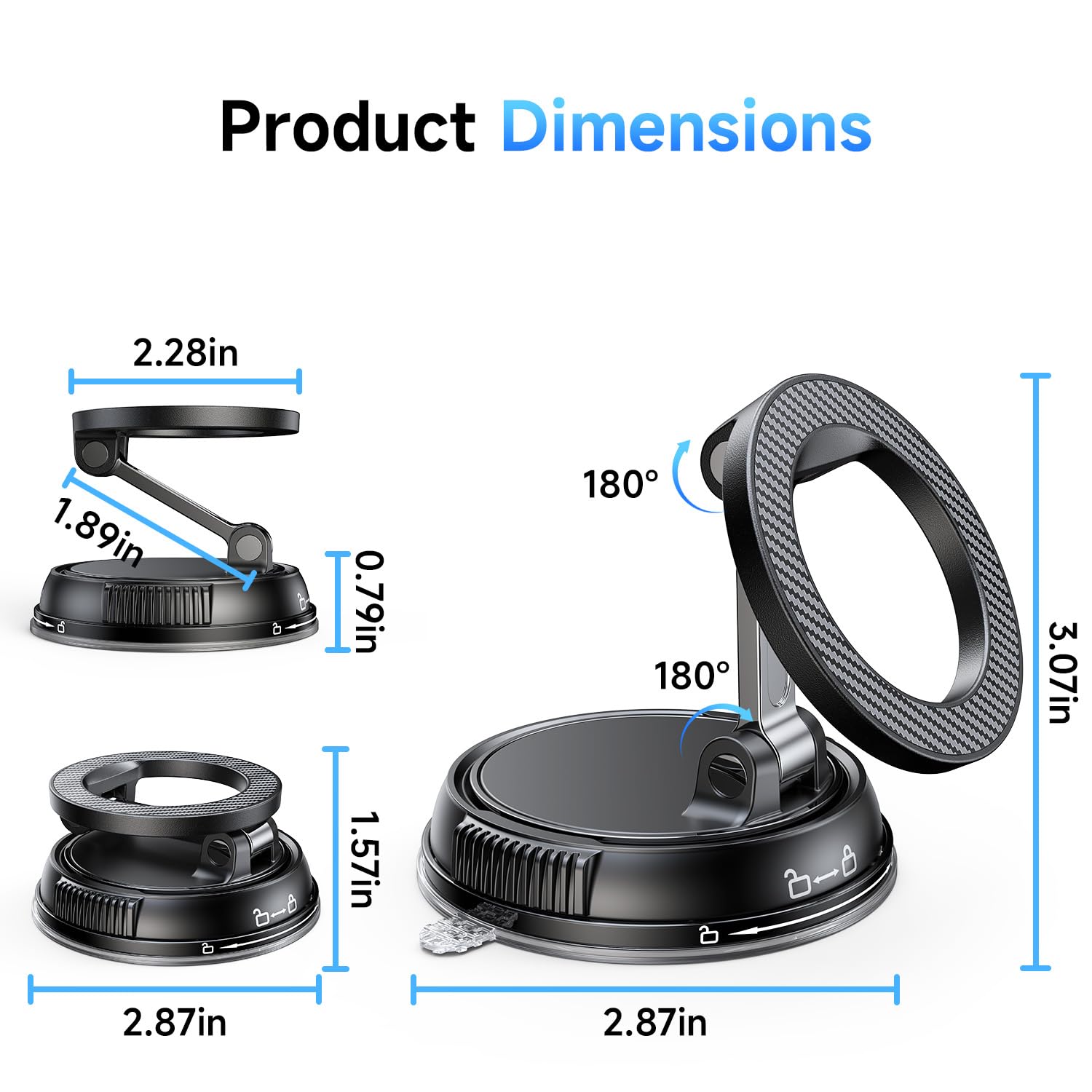 ANDERY Car Phone Holder for Magsafe [78+LBS Strongest Suction & 2400gf Magnetic] 360° Adjustable Car Phone Mount, Phone Holders for Your Car for iPhone 17 Pro Max 16 15 14 13 12 Air Plus, Carbon Fiber