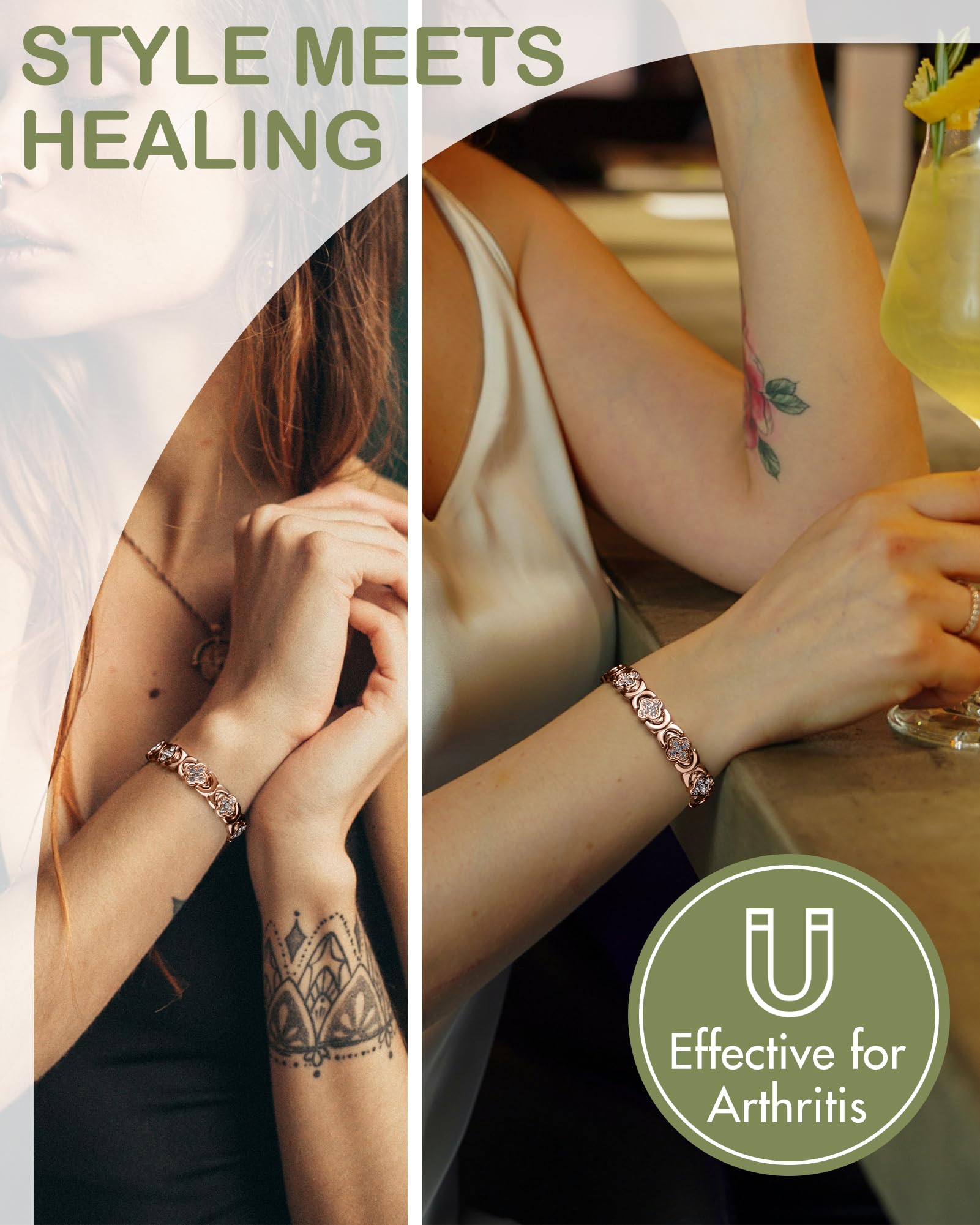 Feraco Pure Copper Bracelets for Women, Ultra Strength Magnetic Bracelet with 3800 Gauss Magnets & Sparkling Zirconia, Adjustable, Infinite Clover Jewelry (Rose Gold)