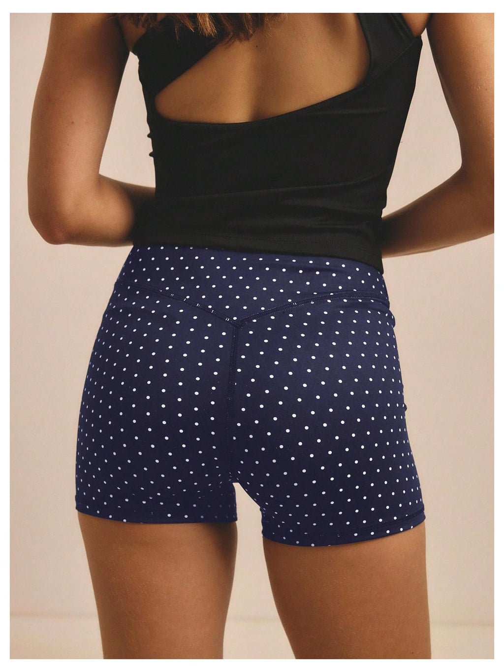 WDIRARA Women's Polka Dots Biker Shorts Elastic Waist Athletic Workout Yoga Shorts Dark Blue Medium