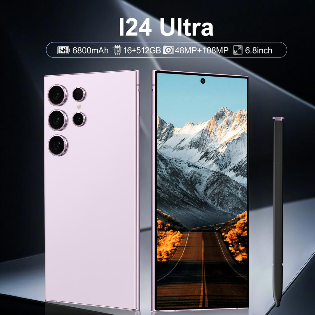 I24 Ultra Unlocked Phone,Built in Pen The Phone,Smartphone Battery 6800mAh 6.8" HD Screen,Android 14 16+512GB with 128GB Memory Card Cell Phone,5G/Face ID/Fingerprint Lock/GPS (Purple, 16+512GB)