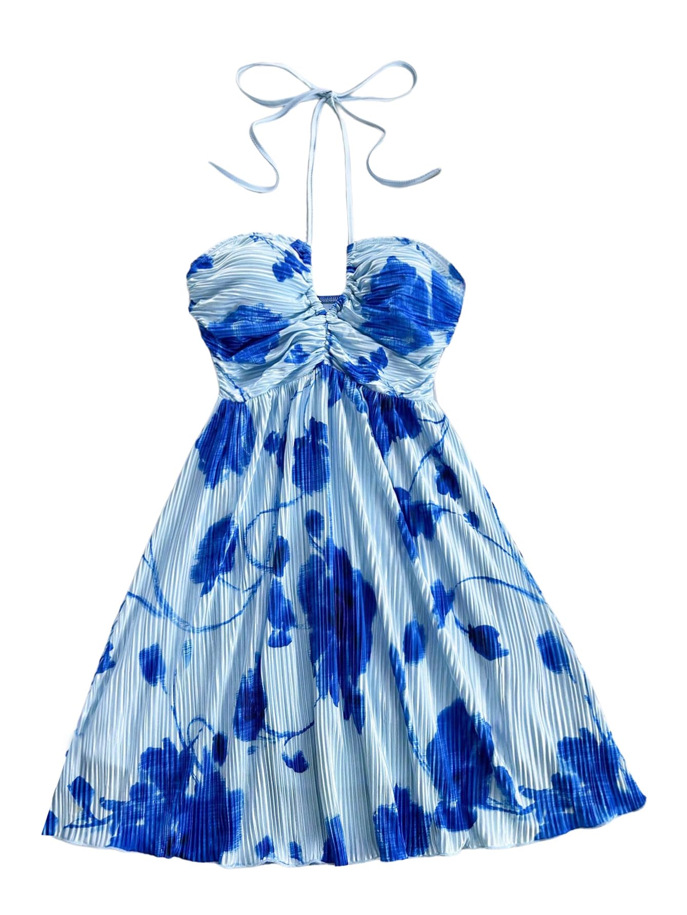 SOLY HUX Women's Tie Dye Cami Dress Halter Backless Sleeveless A Line Short Summer Dresses Sundress Blue Medium