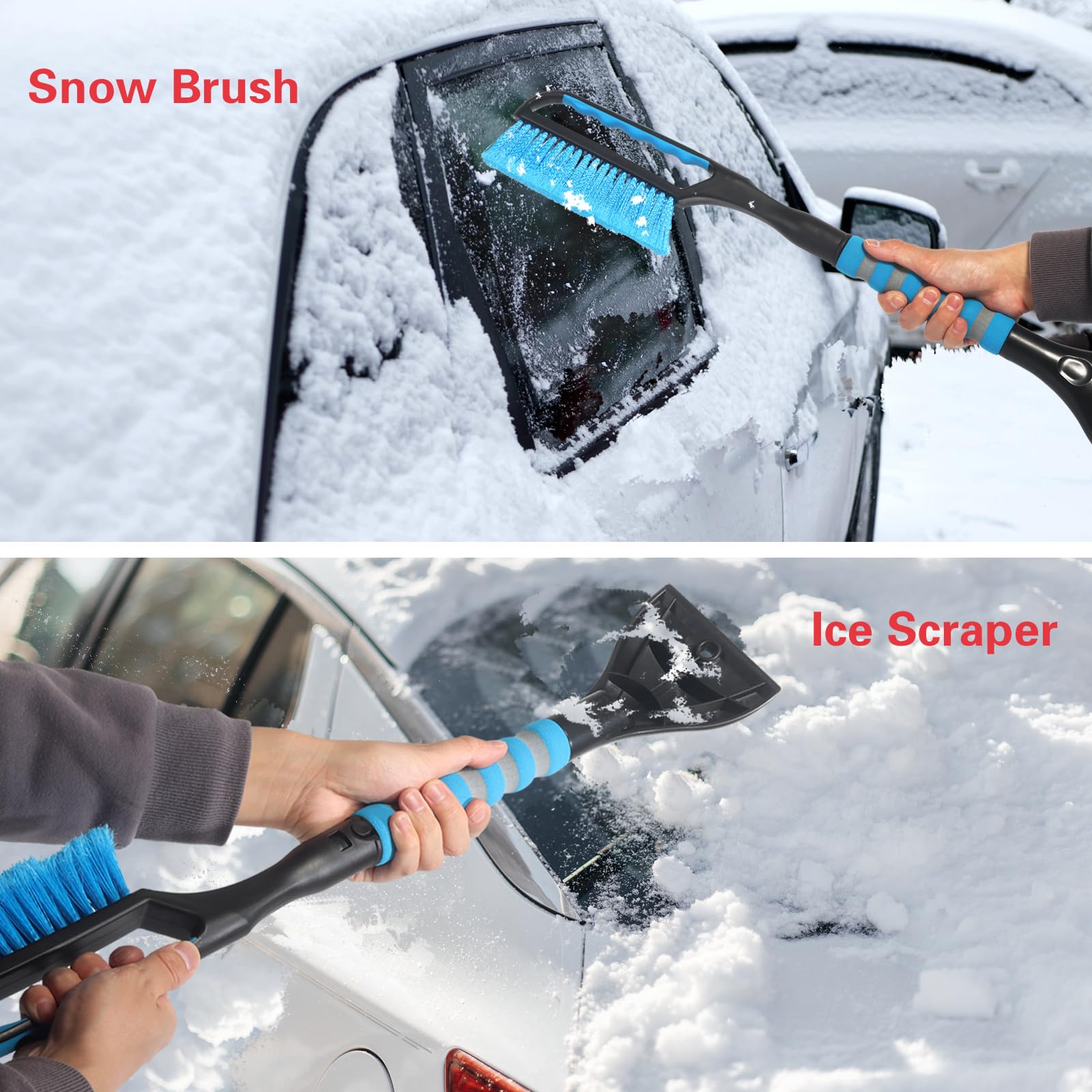 LoyaGour Snow Brush and Ice Scraper for Car Windshield,26.4" Window Scraper Deicer for Car SUV and Truck,Ice Scrapers and Brushes 2 in 1,Winter Car Automotive Exterior Accessories(1Pack Blue)