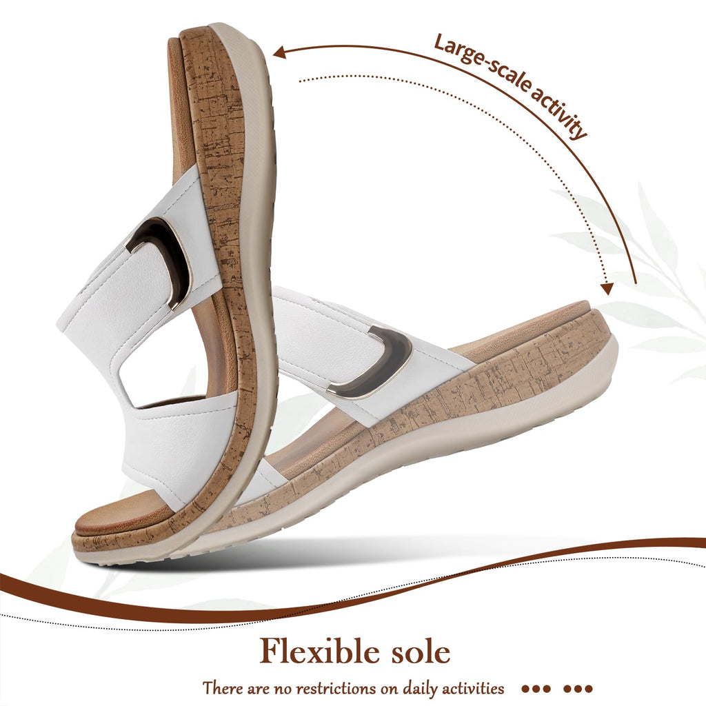 Littleplum Womens Sandals Arch Support Slides – Comfortable Flat Sandals for Women, Summer Breathable Flip-flops Walking Shoes for Beach,Travel White Size 9.5
