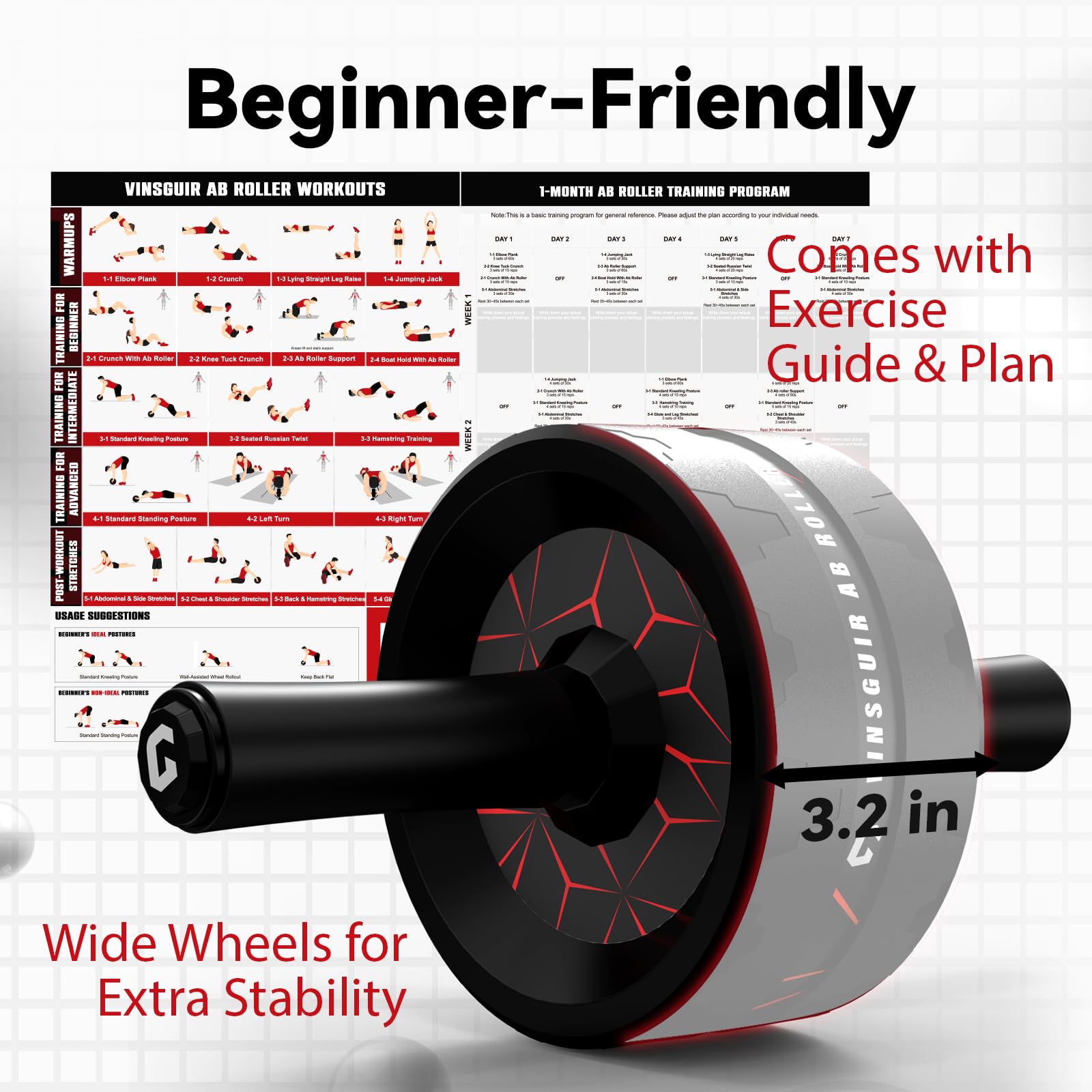 Vinsguir Ab Roller Wheel, Abs Workout Equipment for Abdominal & Core Strength Training, Exercise Wheels for Home Gym, Fitness Equipment for Core Workout with Knee Pad Accessories