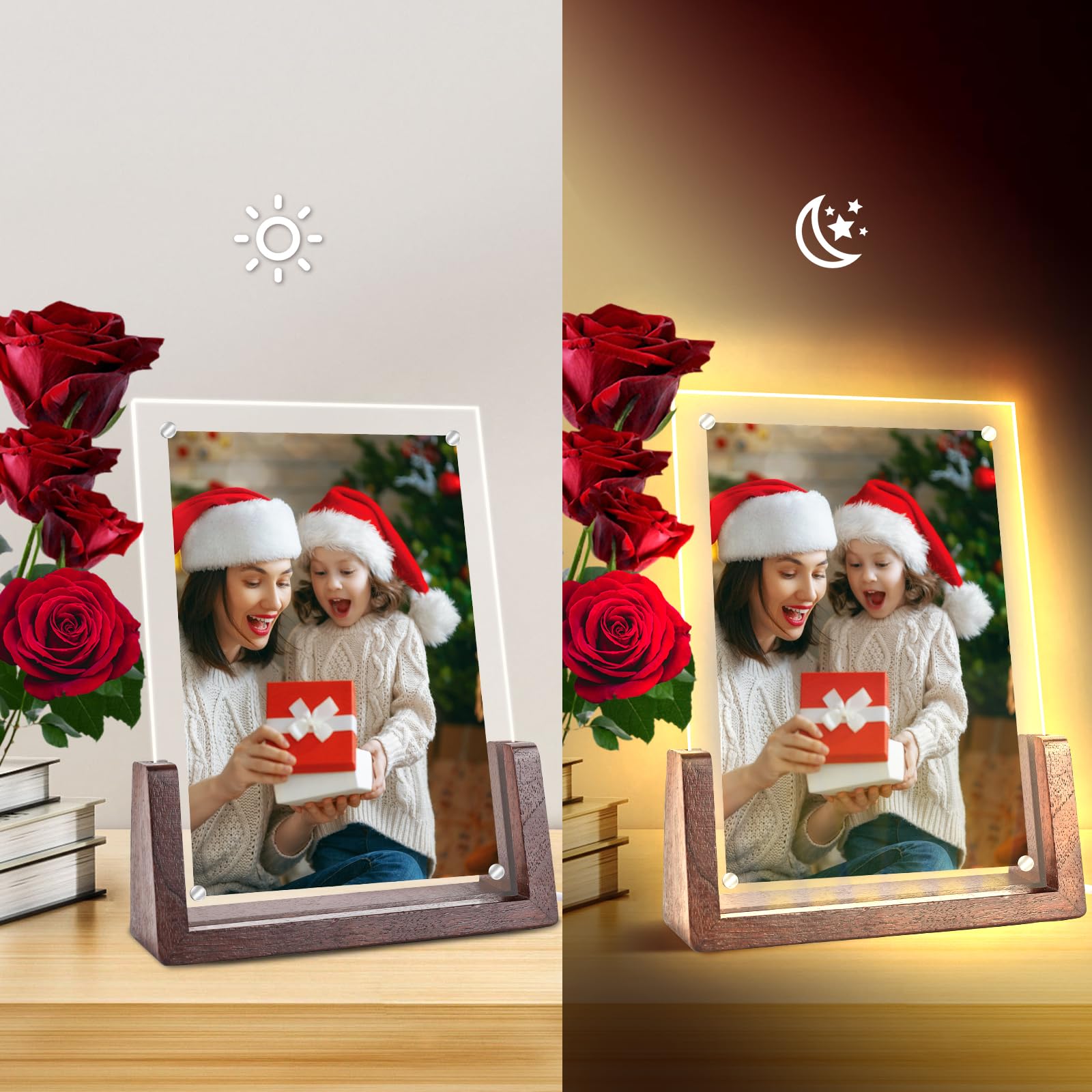 JUOIFIP Mothers Day Gifts-Light Up Picture Frame 5x7 with Led Clor-Changing- Cute Photo Frame Gifts for Couple, Girl Friend or Family, Clear Acrylic Frames Fits Photos of 4 x 6 or 5 x 7 In (Vertical) , Lovely Lamp Decor