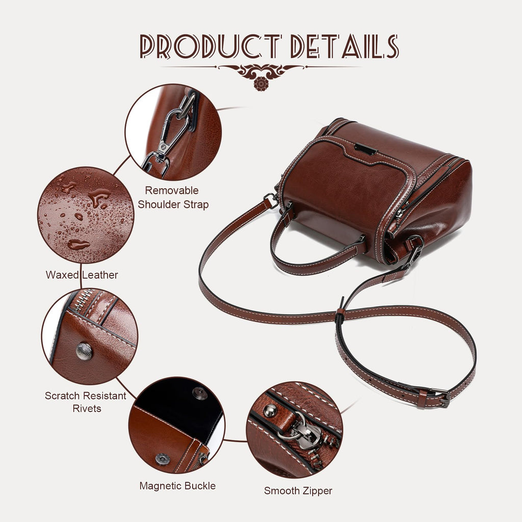 Solareer Waxed Leather Crossbody for Women, Top-Handbags Removable Shoulder Strap (Burnt Orange)