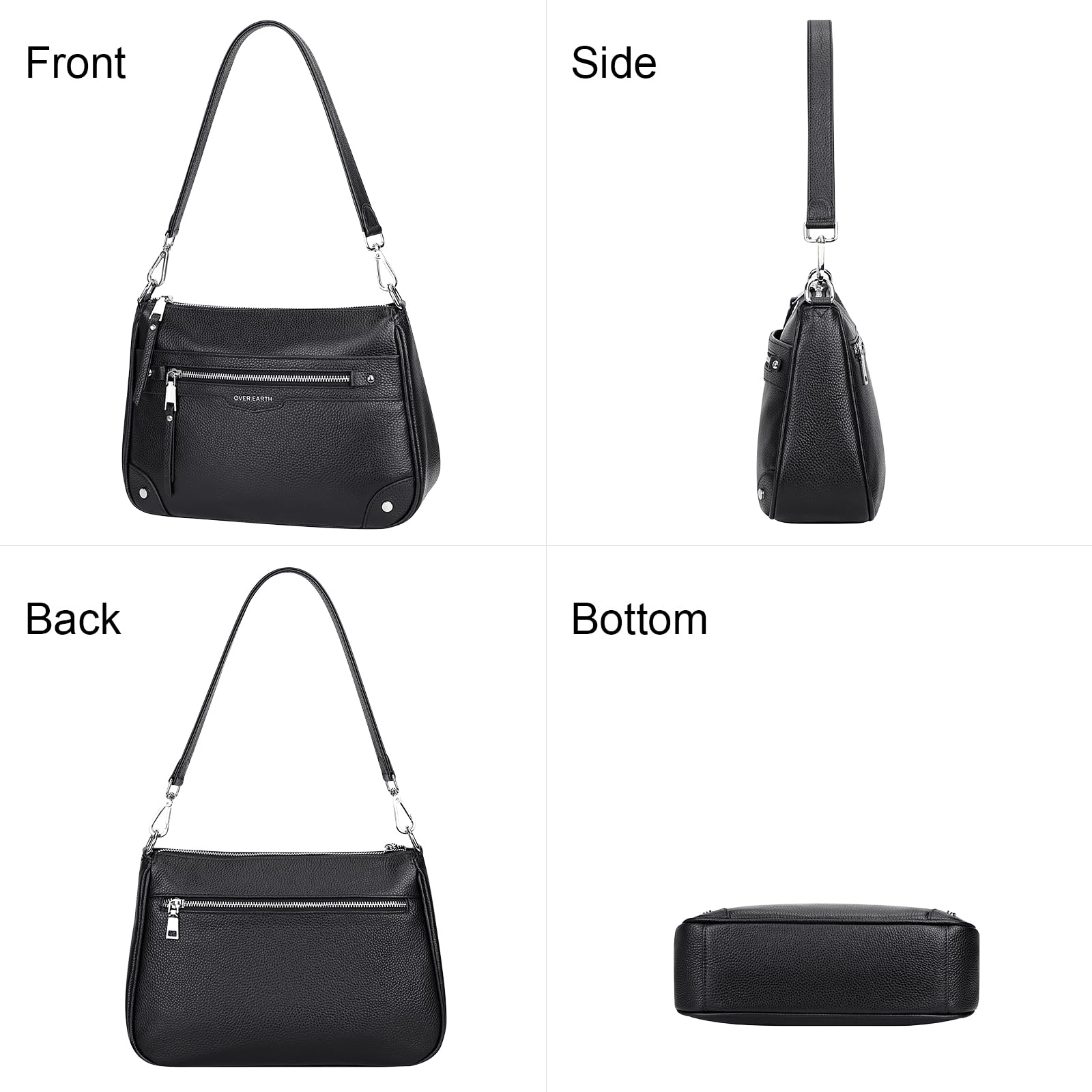 Over Earth Soft Genuine Leather Crossbody Bags for Women Medium Shoulder Purses Hobo Handbags with Multi Pockets(O190E Black)