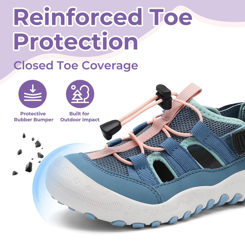 Mishansha Toddler Girls Sandals Closed Toe, Adjustable Breathable Summer Outdoor Hiking Walking Shoes for Kids Play & Beach Blue 12 Little Kid