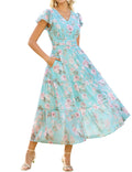 GRACE KARIN Women Summer Dress,Formal Wedding Guest Dress Maxi Floral Dresses Mint Green with Light Pink Roses S