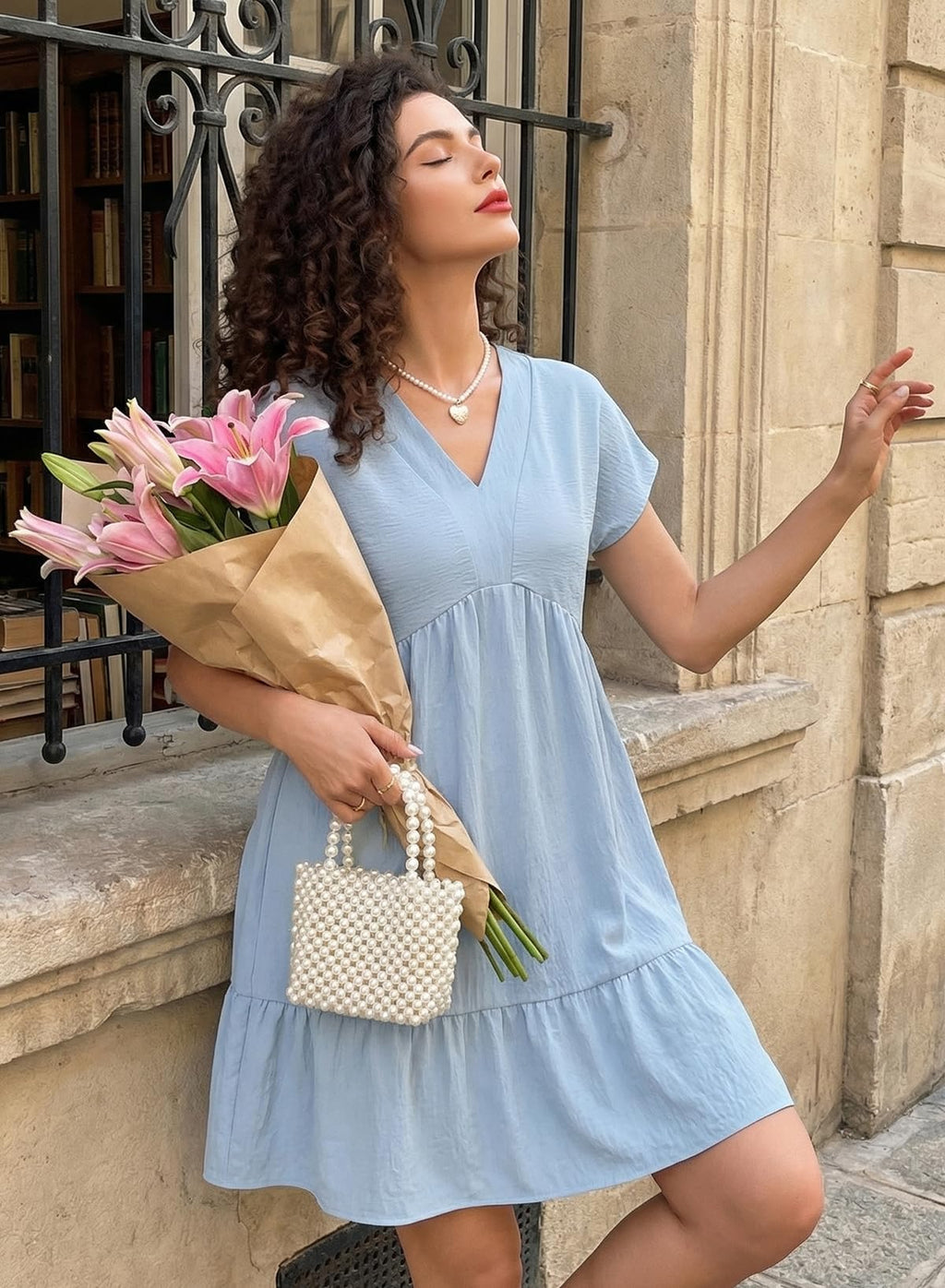 Acelitt Women's Summer Dresses 2026 Beach Casual Deep V Neck Loose Sundress Short Sleeve Mini Dress with Pockets Vacation Outfits Parchment Large