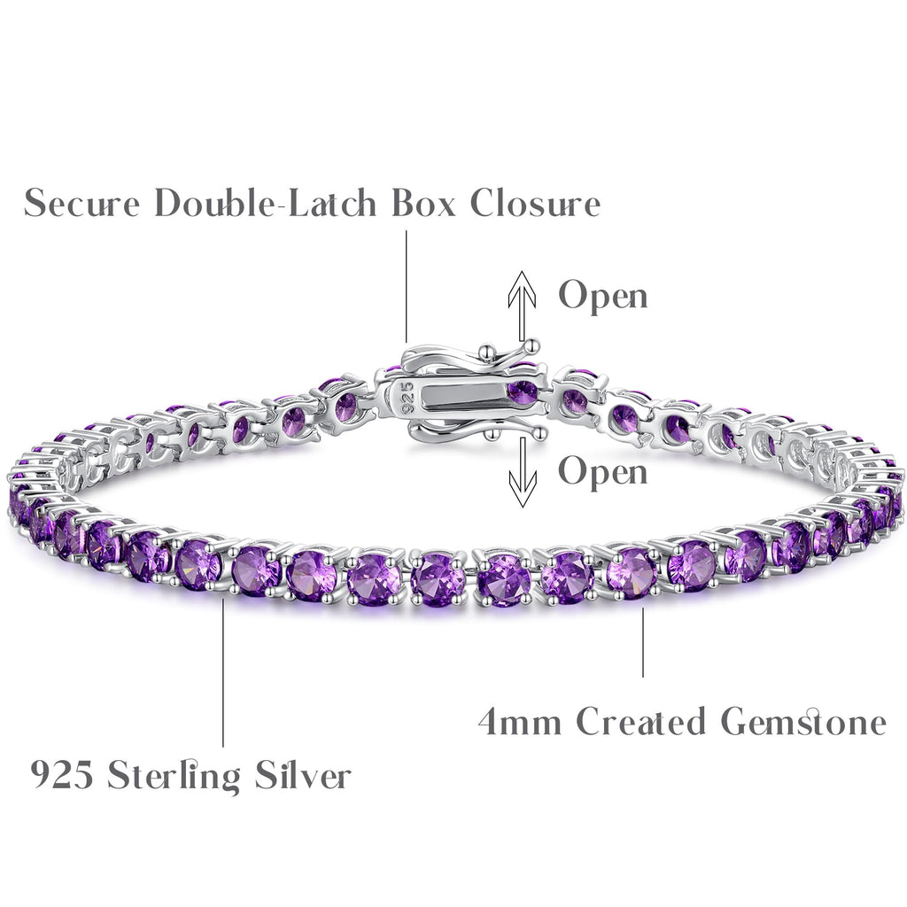 FANCIME Sterling Silver Tennis Bracelet Created Amethyst Tennis Bracelet February Birthstone Wedding Bridal Prom Fine Jewelry Gift For Women, Length 7.2 Inch Width 4mm