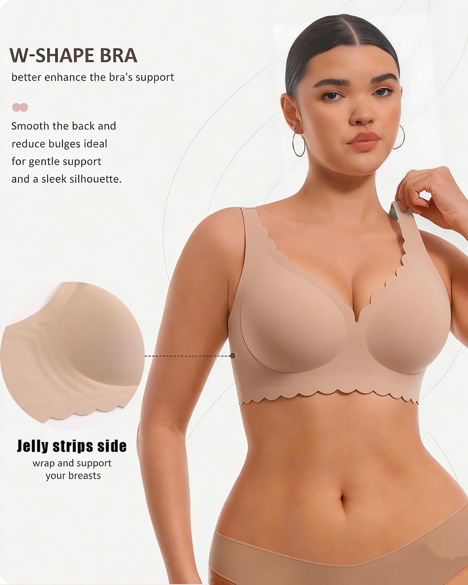 COOL CUTE Jelly Bras for Women Wireless Comfort Bralette for Women Seamless Everyday Bra Soft Support Invisible T-Shirt Bra Nude