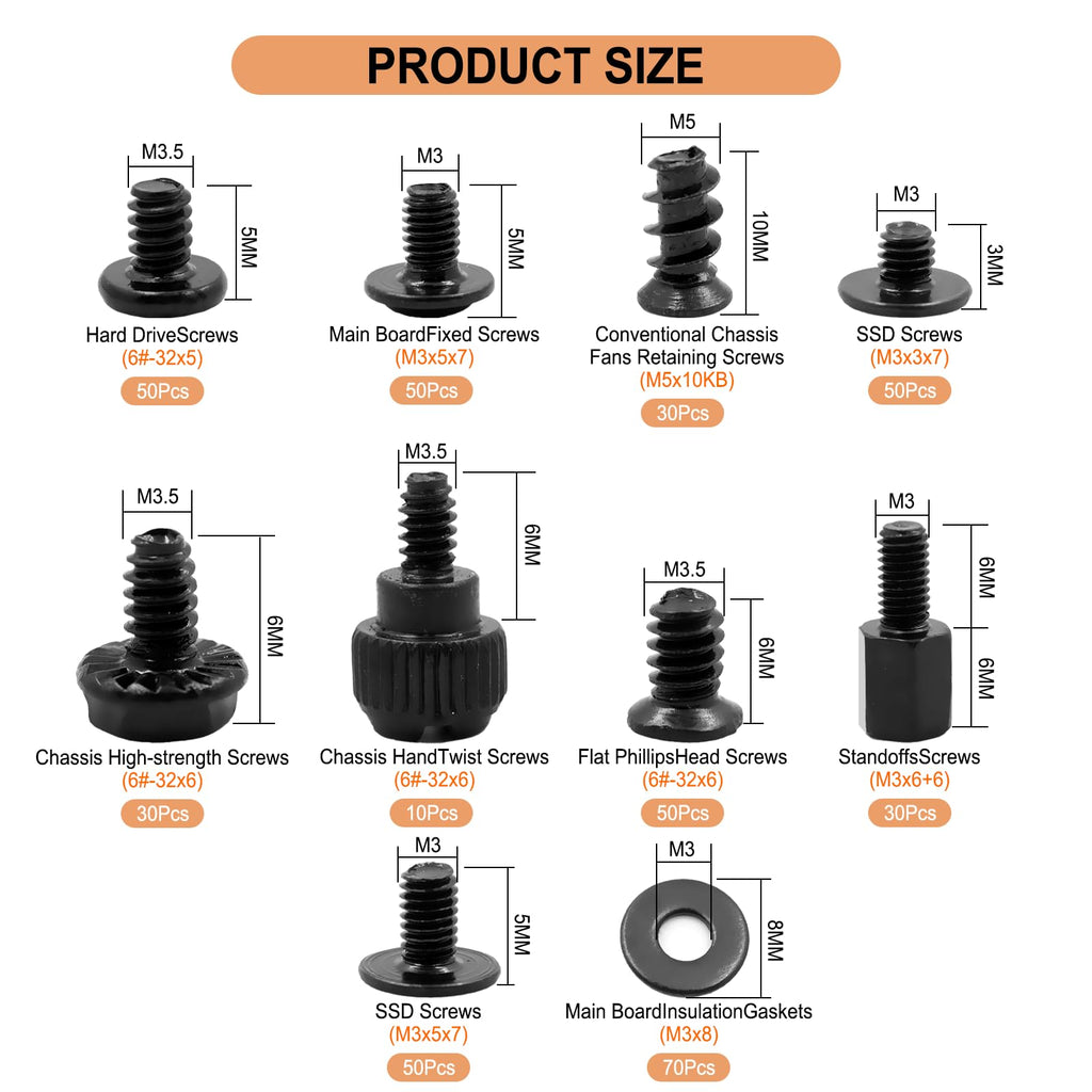 420PCS Computer Screw Kit, Motherboard Standoffs Assorted Screws for PC Case, HDD, SSD, Laptop, Fan, CD-ROM - for DIY PC Build Repair
