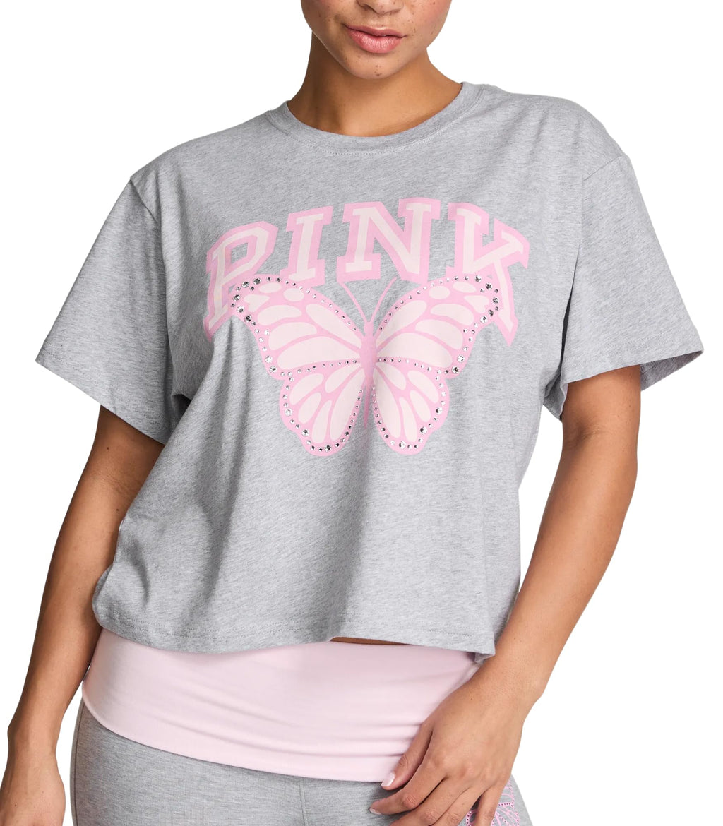 Victoria's Secret PINK | Elle Campus Cotton™ Cropped Tee, Medium Heather Grey, M