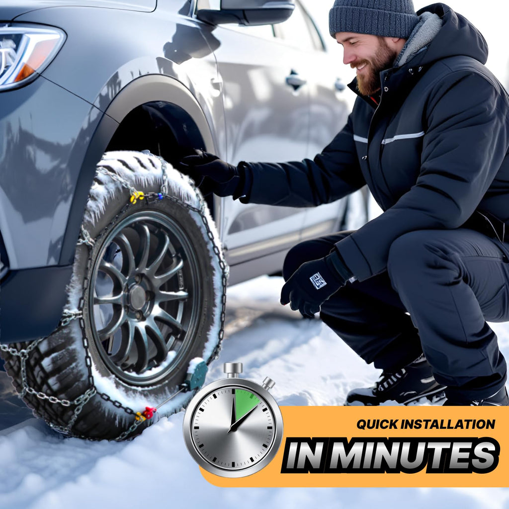 Auto Fixing Snow Chains for Car Tires, Tire Chains for Passenger Cars, Sedan, SUVs, Quick Fit & Easy Installation Snow Tire Chains, Portable Reusable Emergency Tire Traction Chain, Set of 2 (HPK-1553)