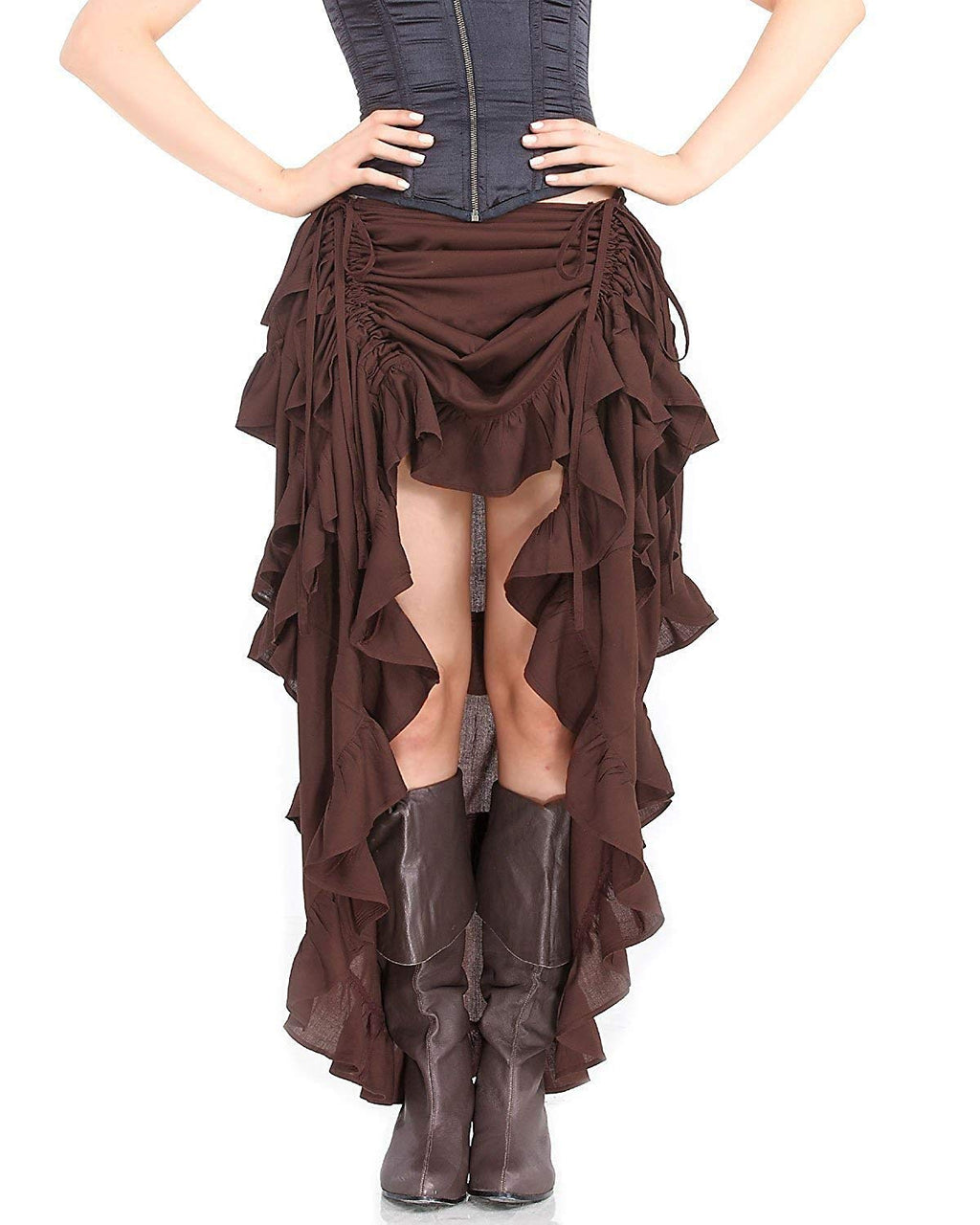 ThePirateDressing Steampunk Victorian Cosplay Costume Womens Gothic High-Low Show Girl Skirt C1367-xl Chocolate