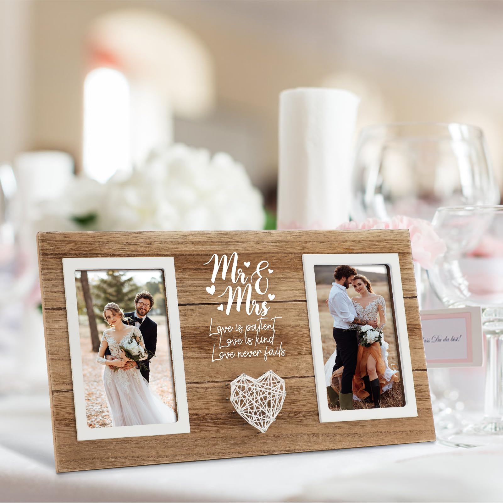 Calibron Personalized Wedding Gifts for Couples, Bridal Shower Gift for Bride, Mr & Mrs Photo Frame Holds 2pcs 4x6 Pictures, Unique Wedding Gifts for Newlyweds, Marriage Gift for Her/Him