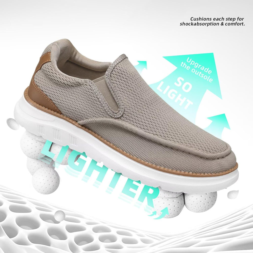 Mens Casual Loafers Slip-on Boat Mesh Walking Shoes Business Oxfords Sneakers Work Comfortable Lightweight Soft Sole Khaki