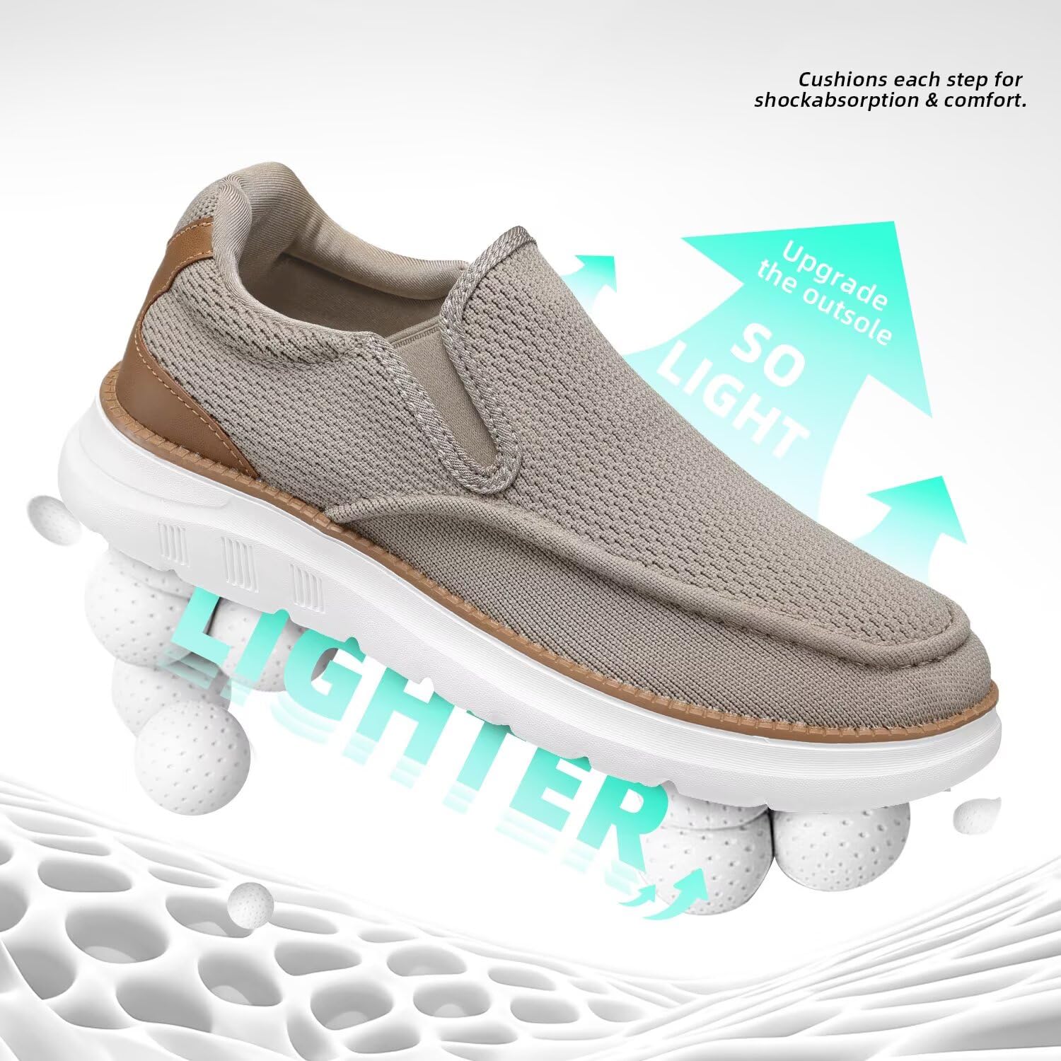 Mens Casual Loafers Slip-on Boat Mesh Walking Shoes Business Oxfords Sneakers Work Comfortable Lightweight Soft Sole Khaki